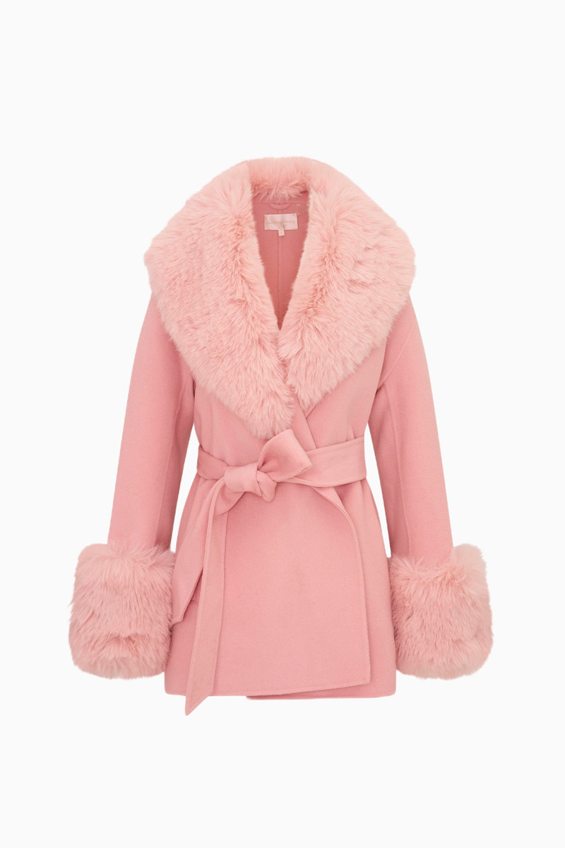 Rosen Faux Fur Wool Wrap Coat 1