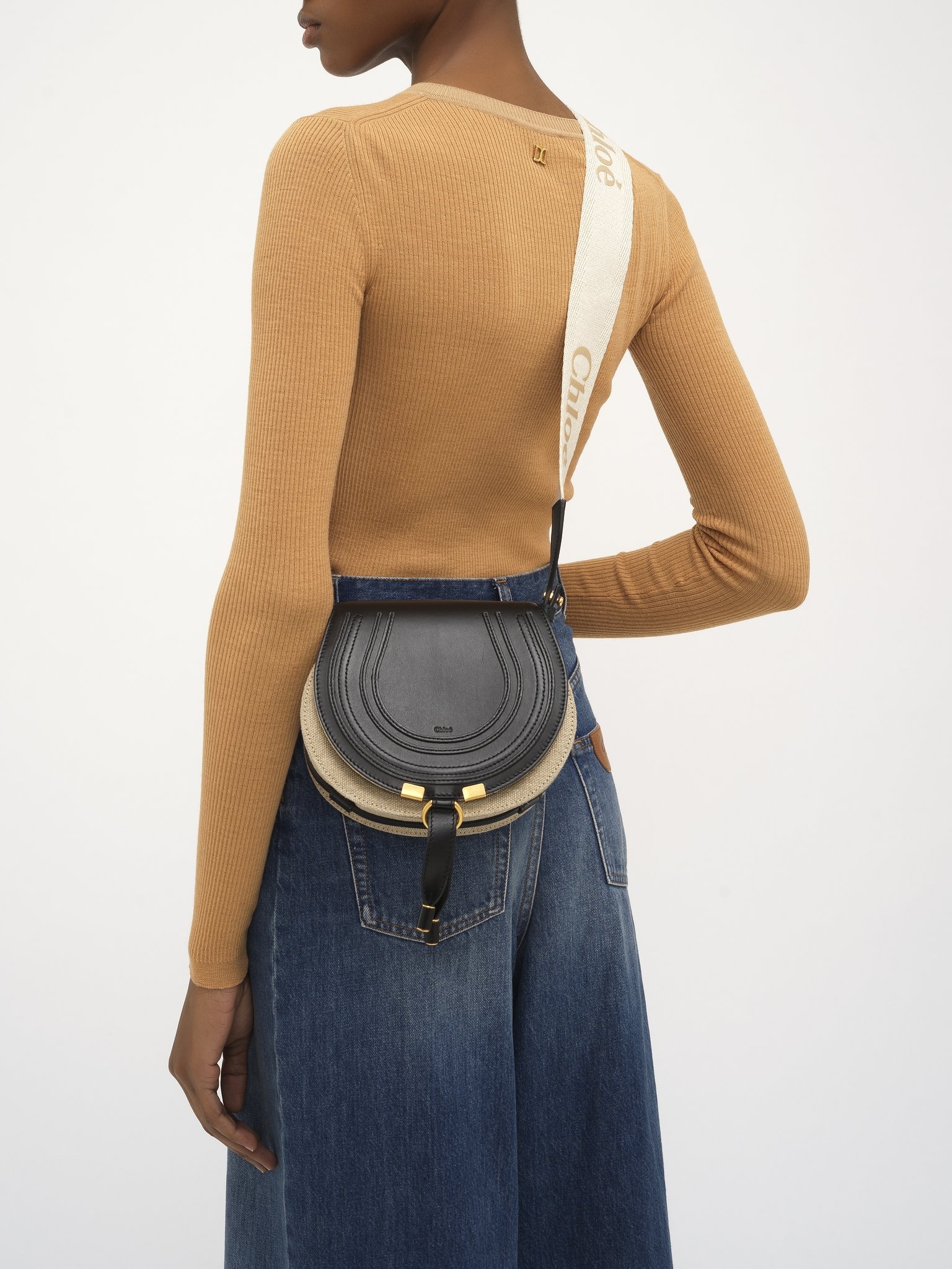 SMALL MARCIE SADDLE BAG IN LINEN & SMOOTH LEATHER - 2