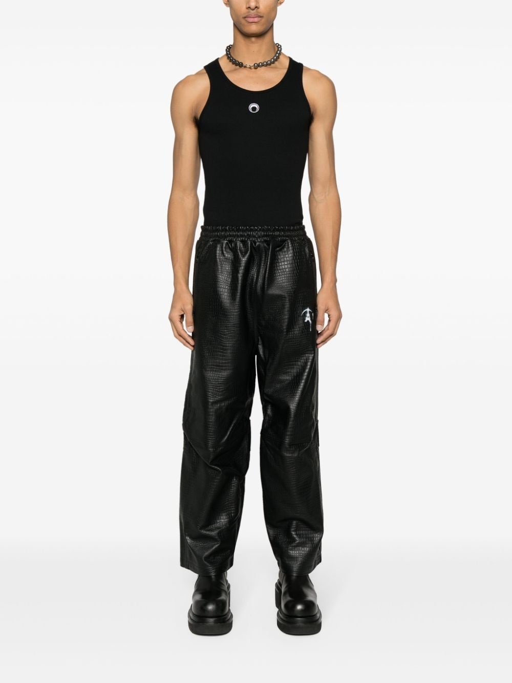 crocodile-pattern leather track pants - 2