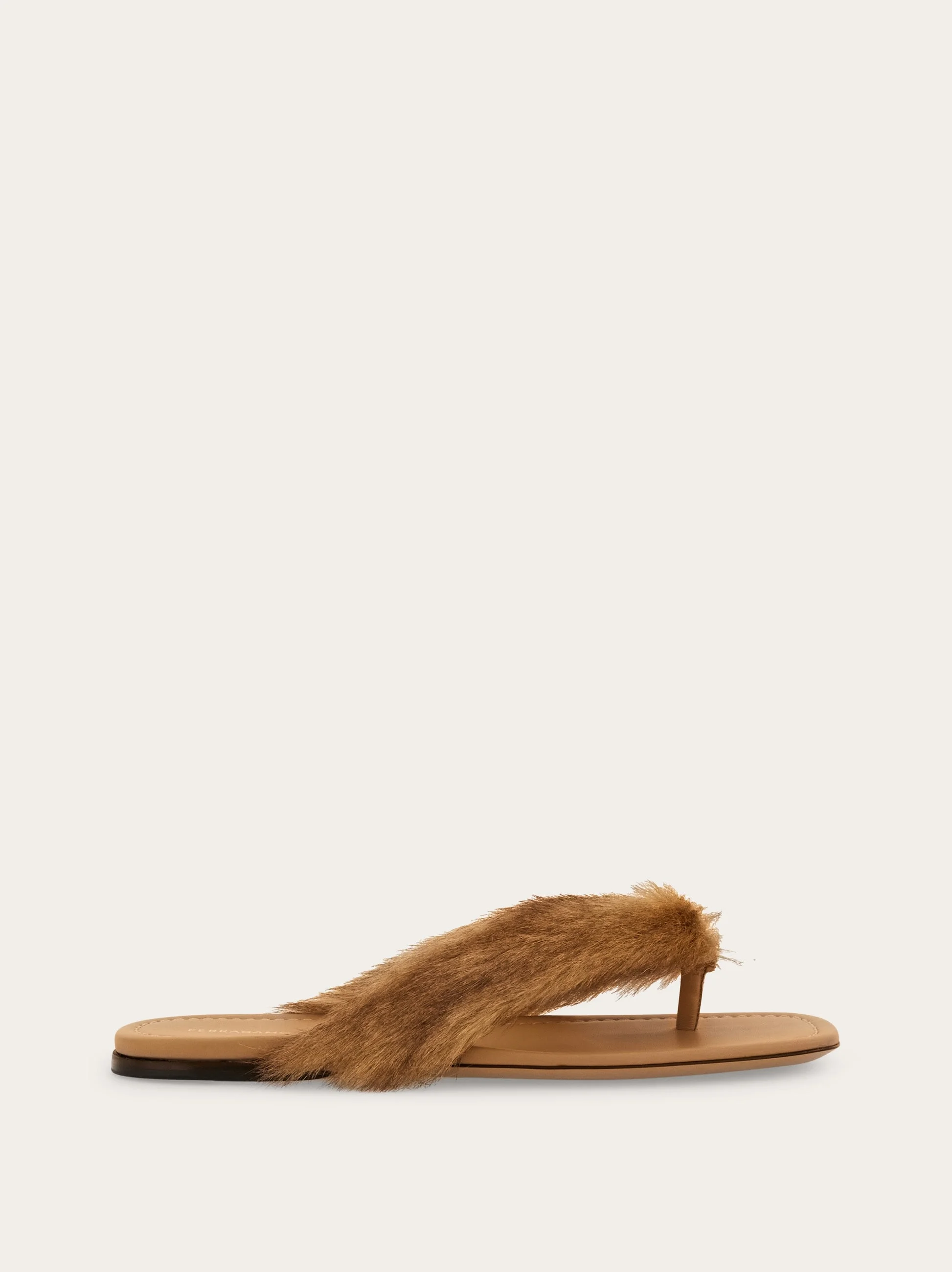 Thong sandal with fur detail - 1