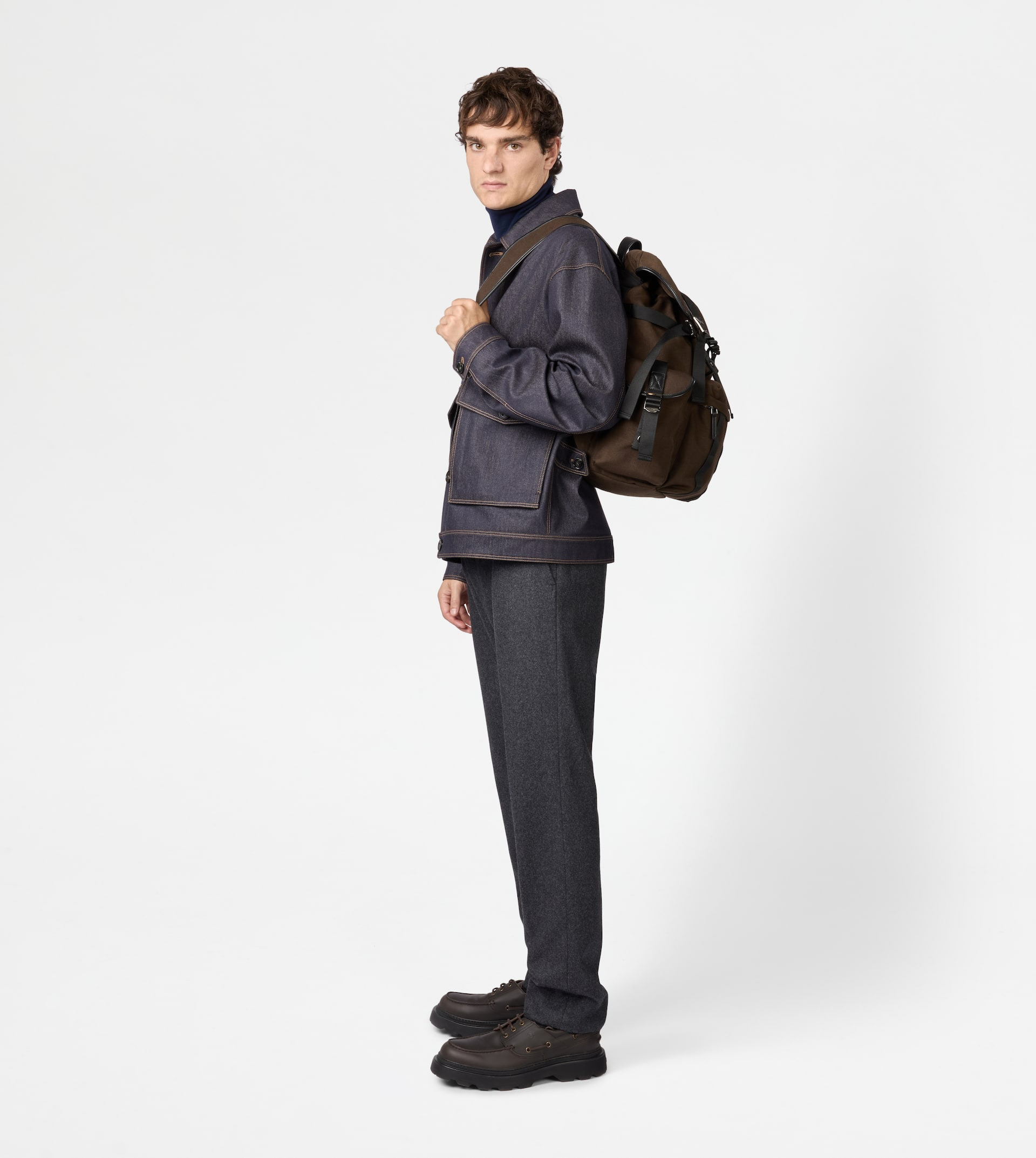 BACKPACK IN FABRIC AND LEATHER MEDIUM - BROWN, BLACK - 8