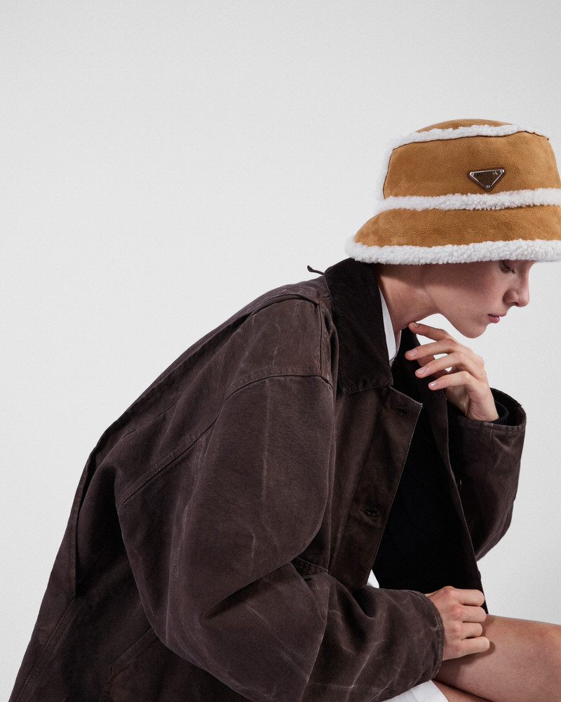 Prada Suede shearling bucket hat outlook