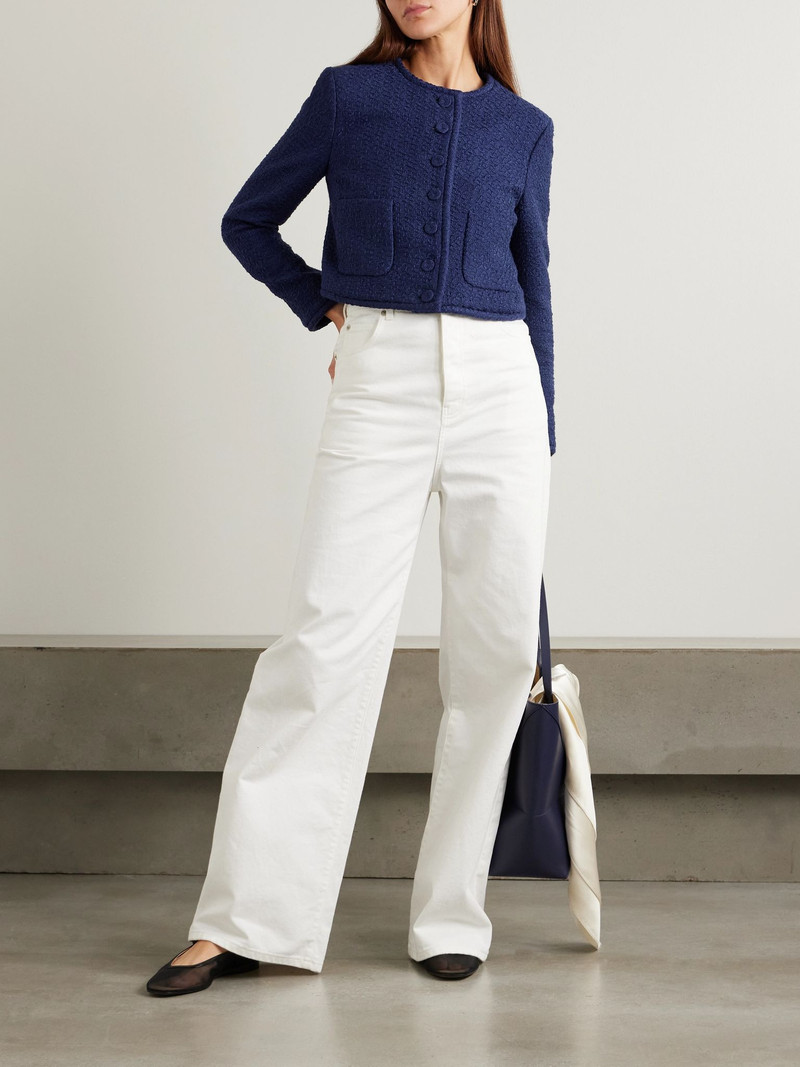 Another Tomorrow Cropped organic cotton-tweed jacket Blue outlook
