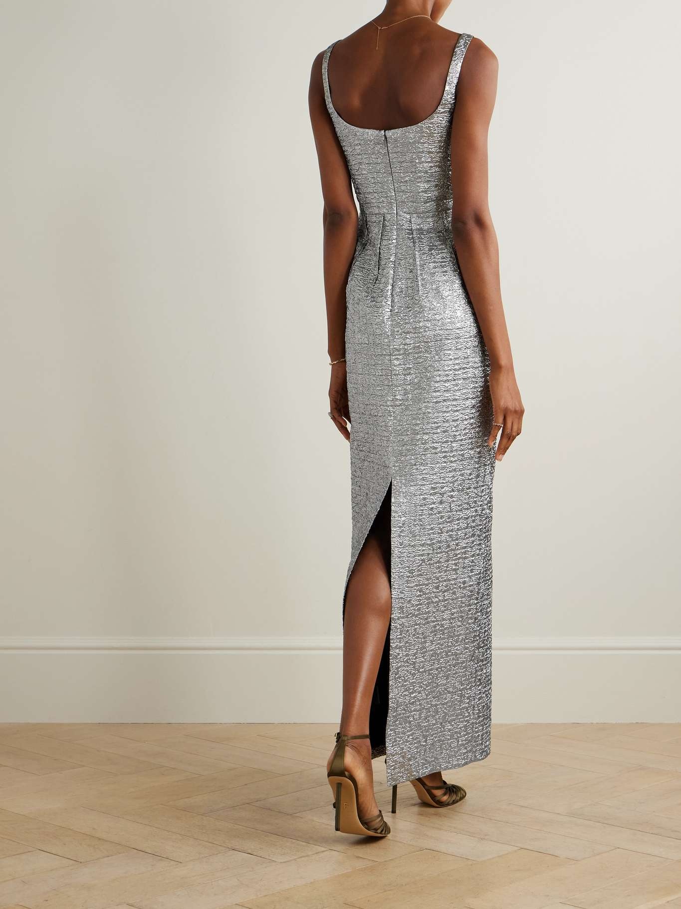 Sharon pintucked metallic seersucker maxi dress Silver - 3