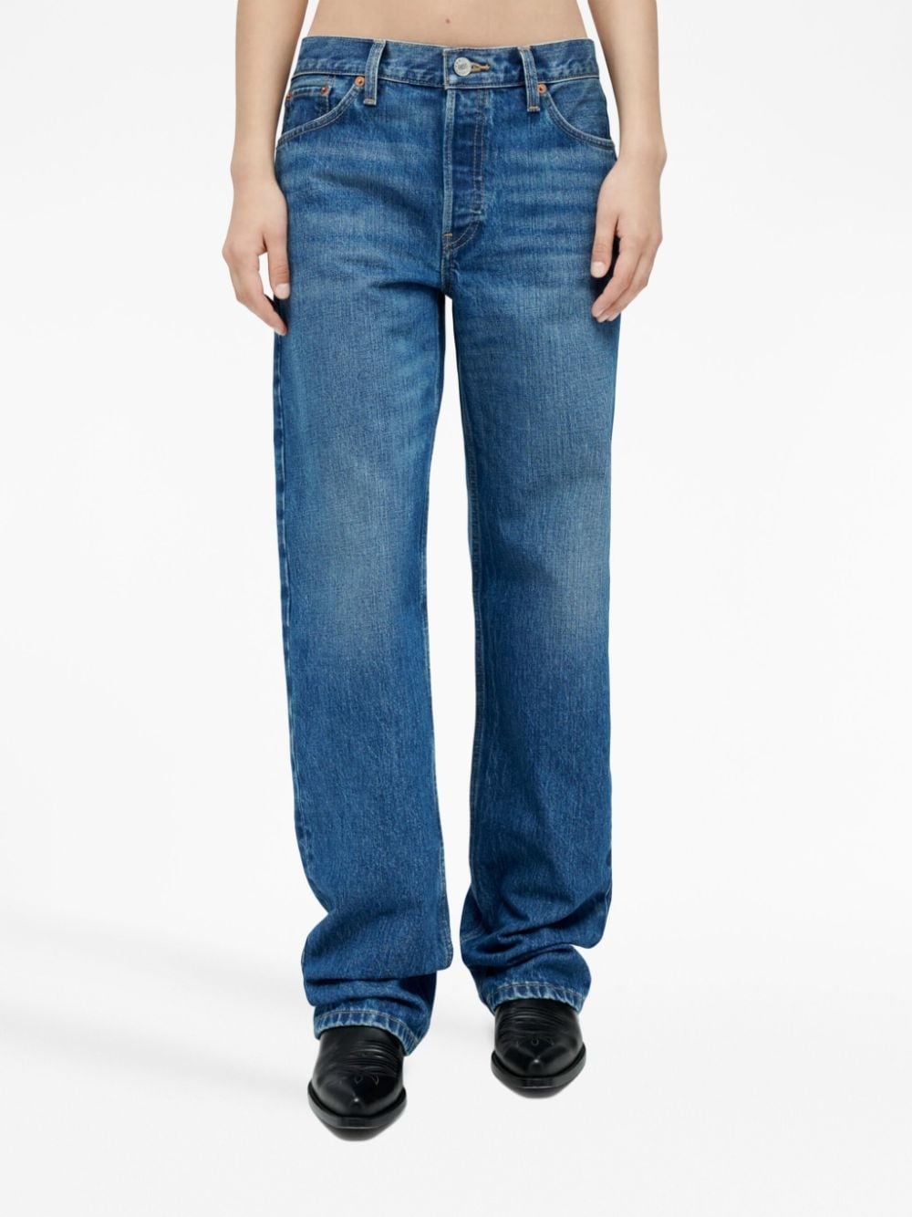 contrast-stitching cotton straight-leg jeans - 3