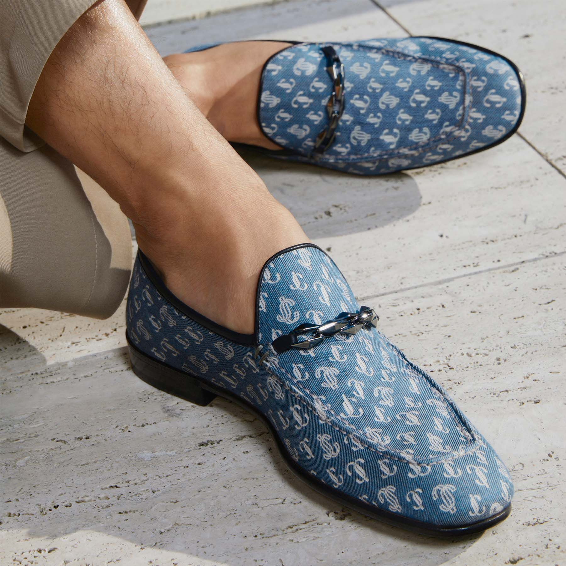 Marti Reverse
Denim JC Monogram Loafers with Chain Embellishment - 6