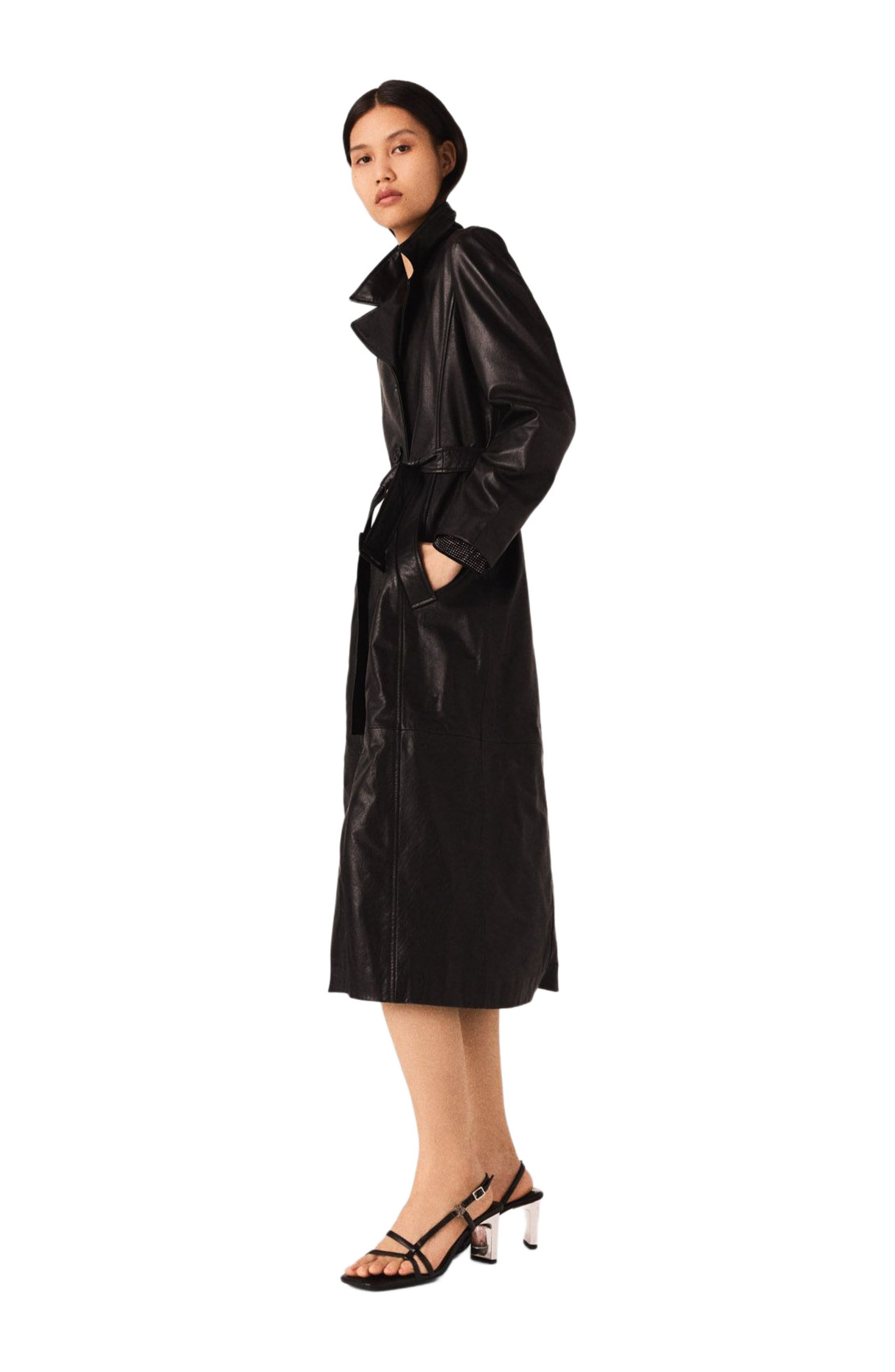 maje Long leather trench coat in Black at Nordstrom - 3