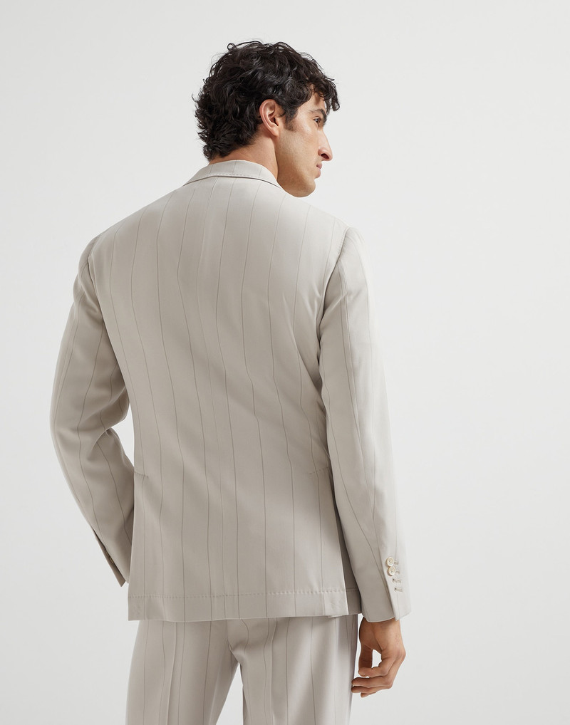 Brunello Cucinelli Silk wide chalk stripe twill one-and-a-half breasted deconstructed blazer with patch pockets outlook