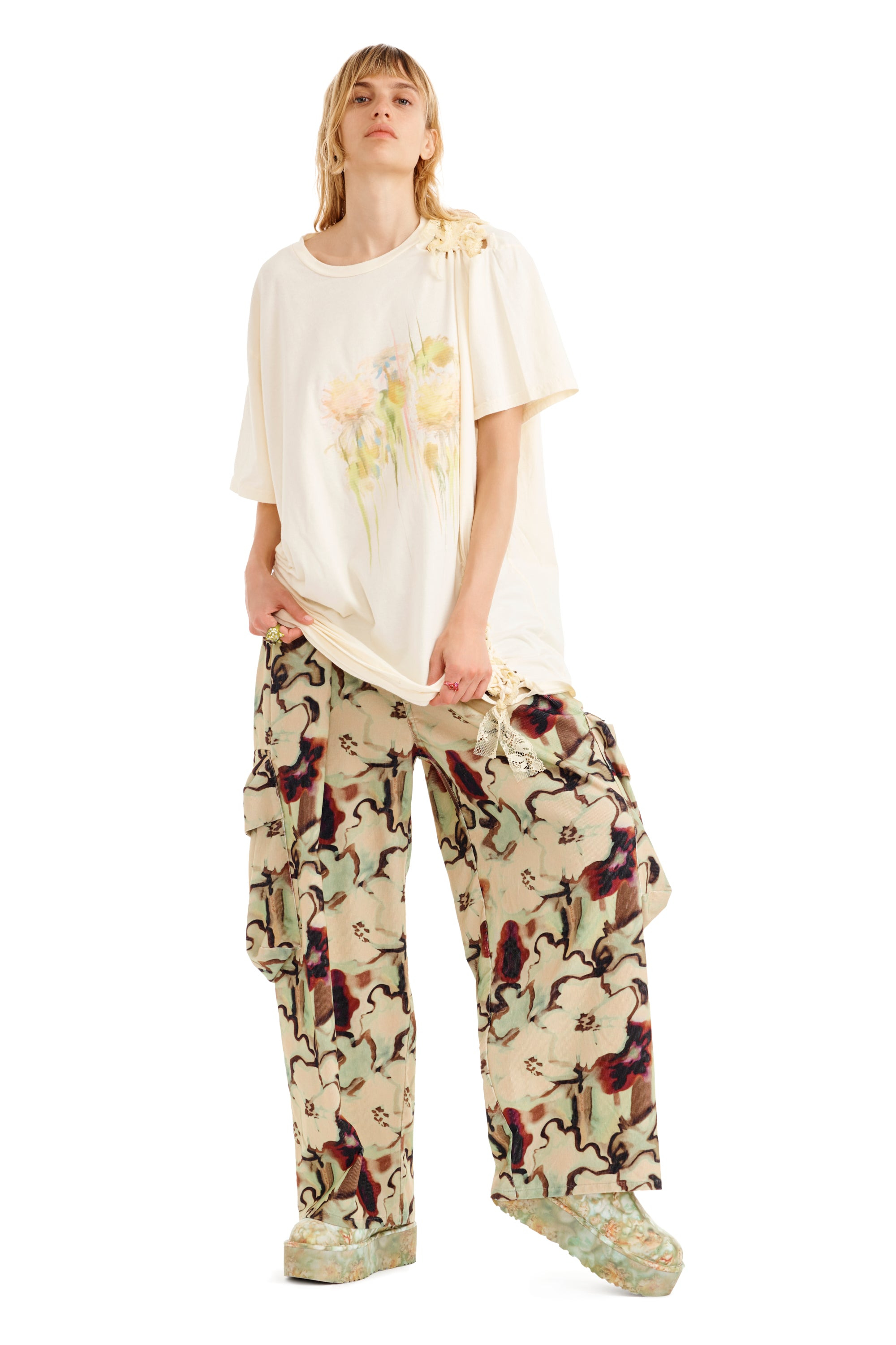 IVORY FLOWER DRIP LACE KATINA TEE - 2