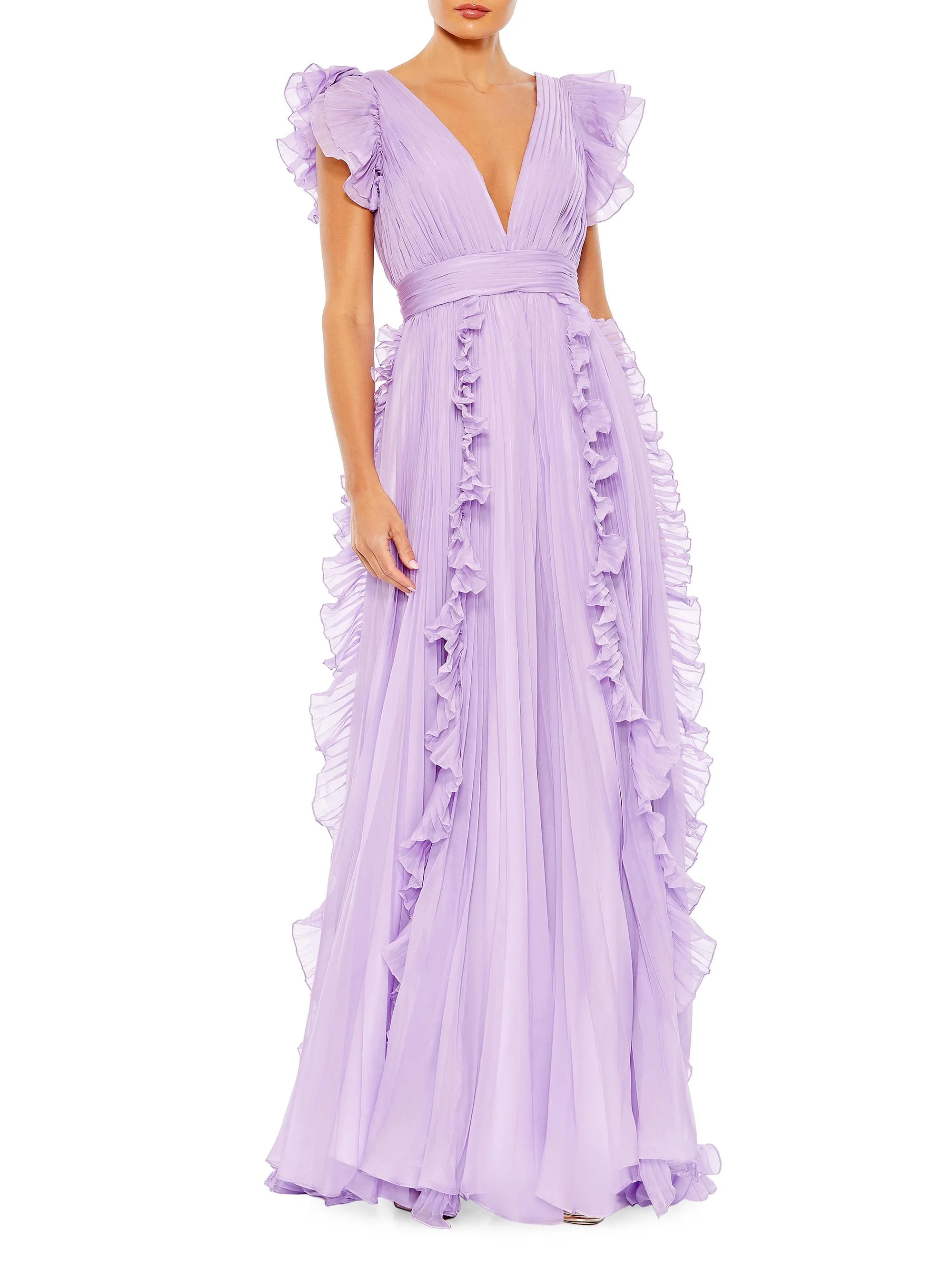 Women's Ieena One Ruffled Chiffon A-Line Gown - Lilac - 1