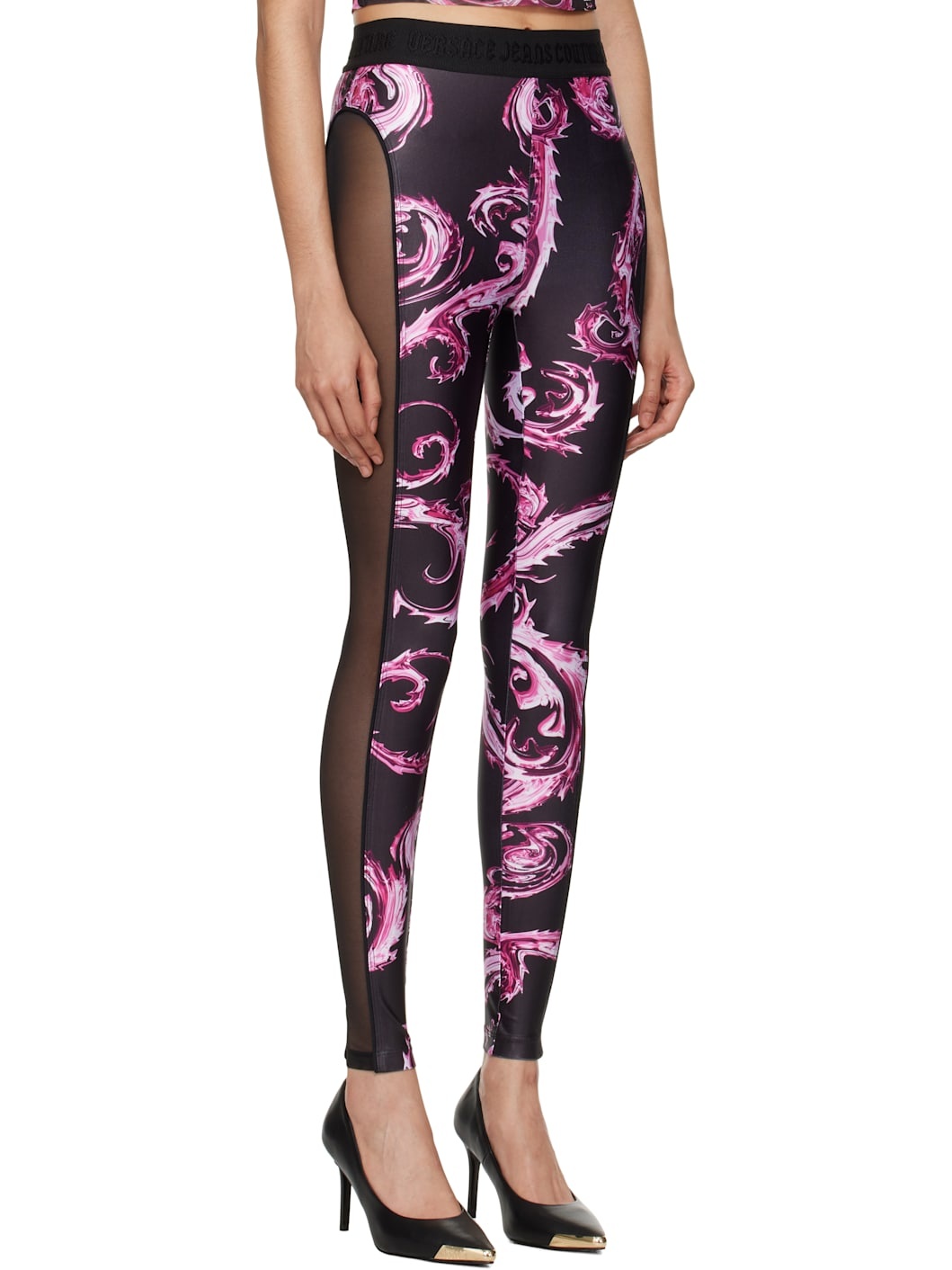 Black Chromo Couture Mesh Paneled Leggings - 2