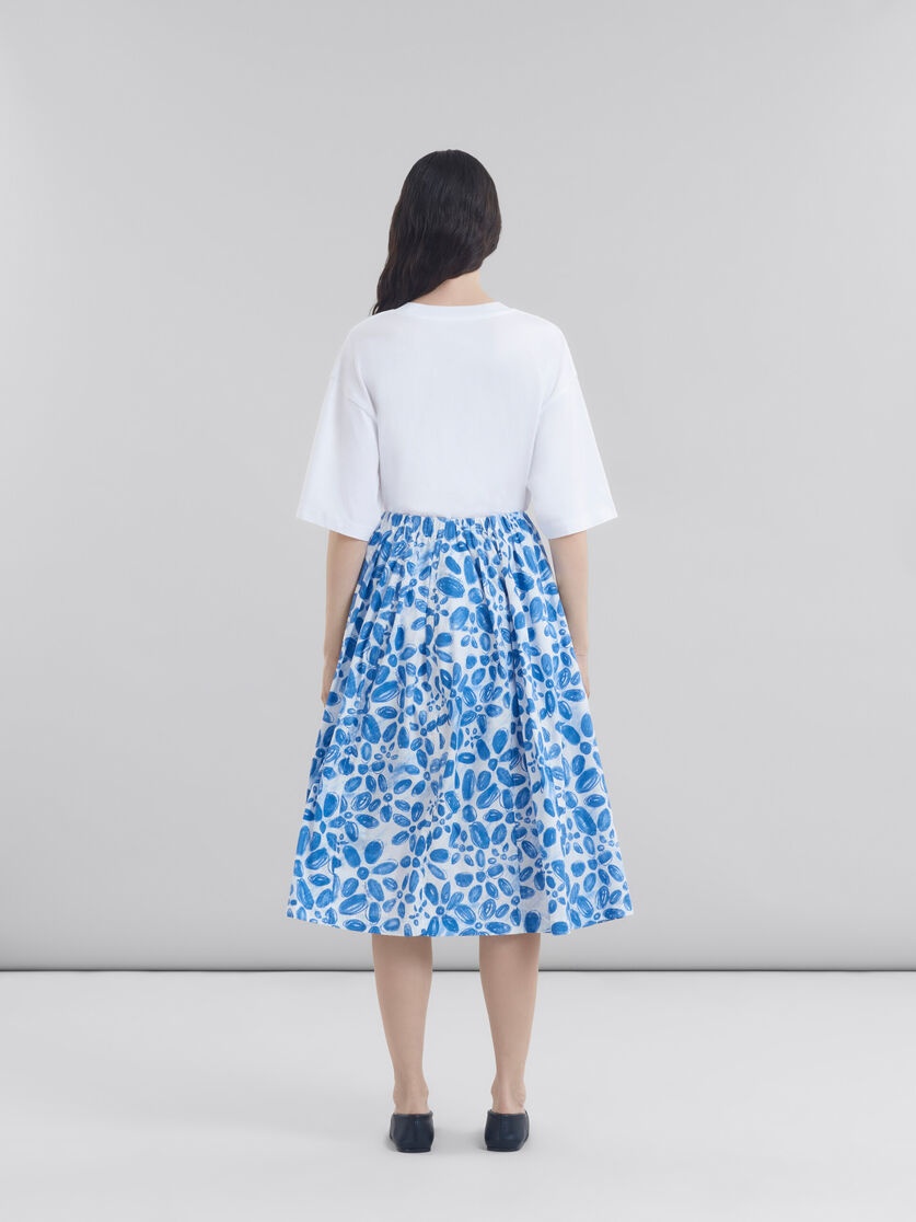 WHITE POPLIN ELASTICATED MIDI SKIRT WITH BLOOMING PRINT - 3