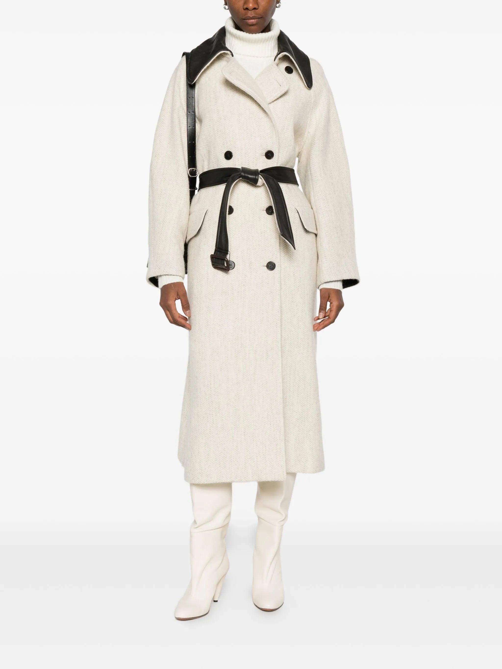 Mark Kenly Domino Tan Cibel Wool Double-breasted Coat - 5