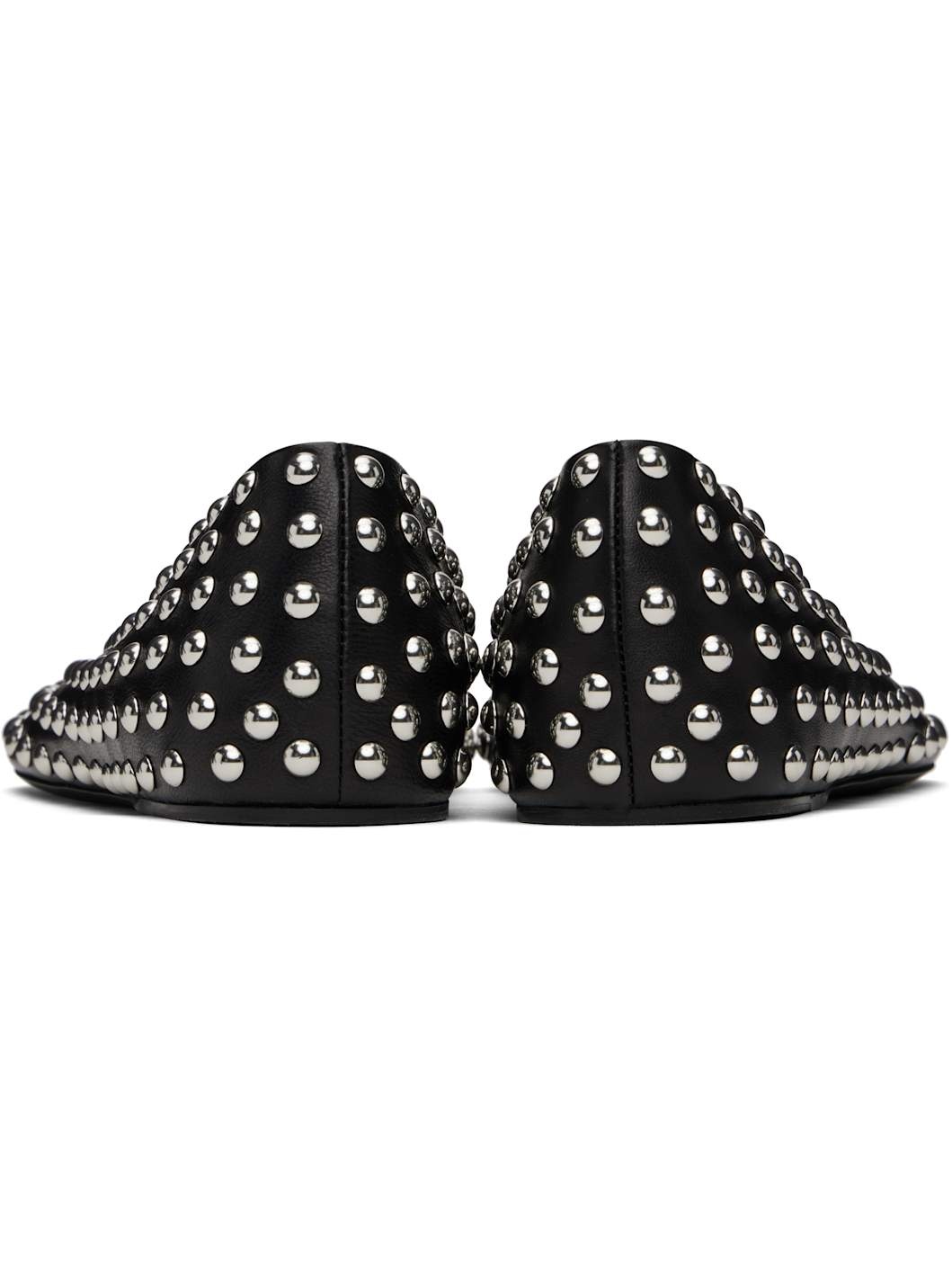 Black Studded Leather Ballerina Flats - 2