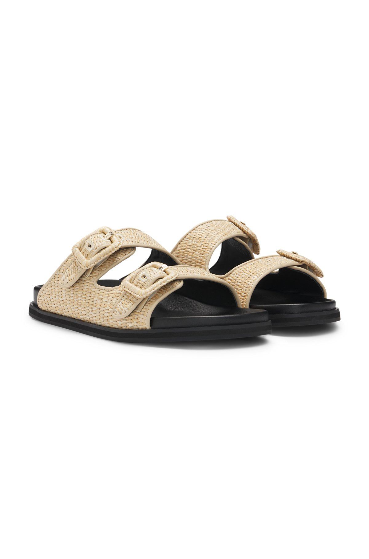RAFFIA SLIDES WITH BUCKLED STRAPS - 2