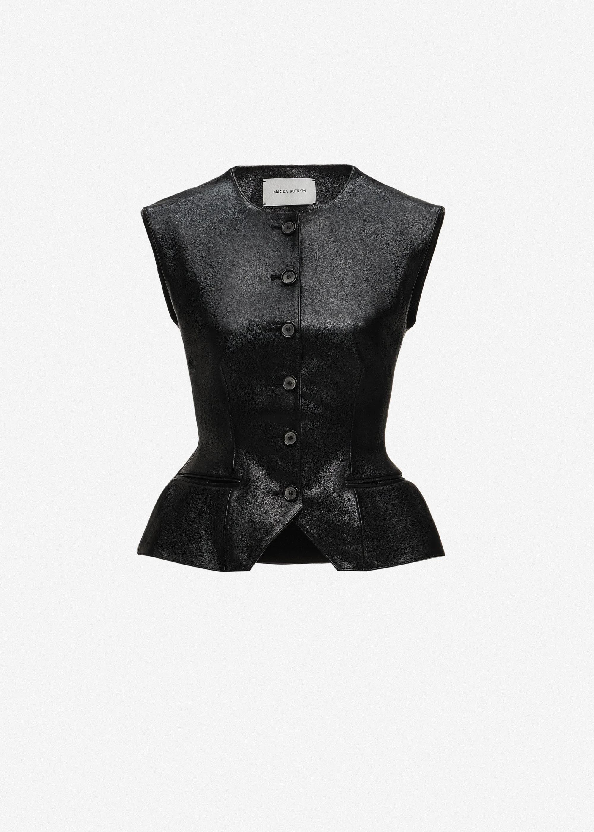Tailored flared vest in black leather - 1