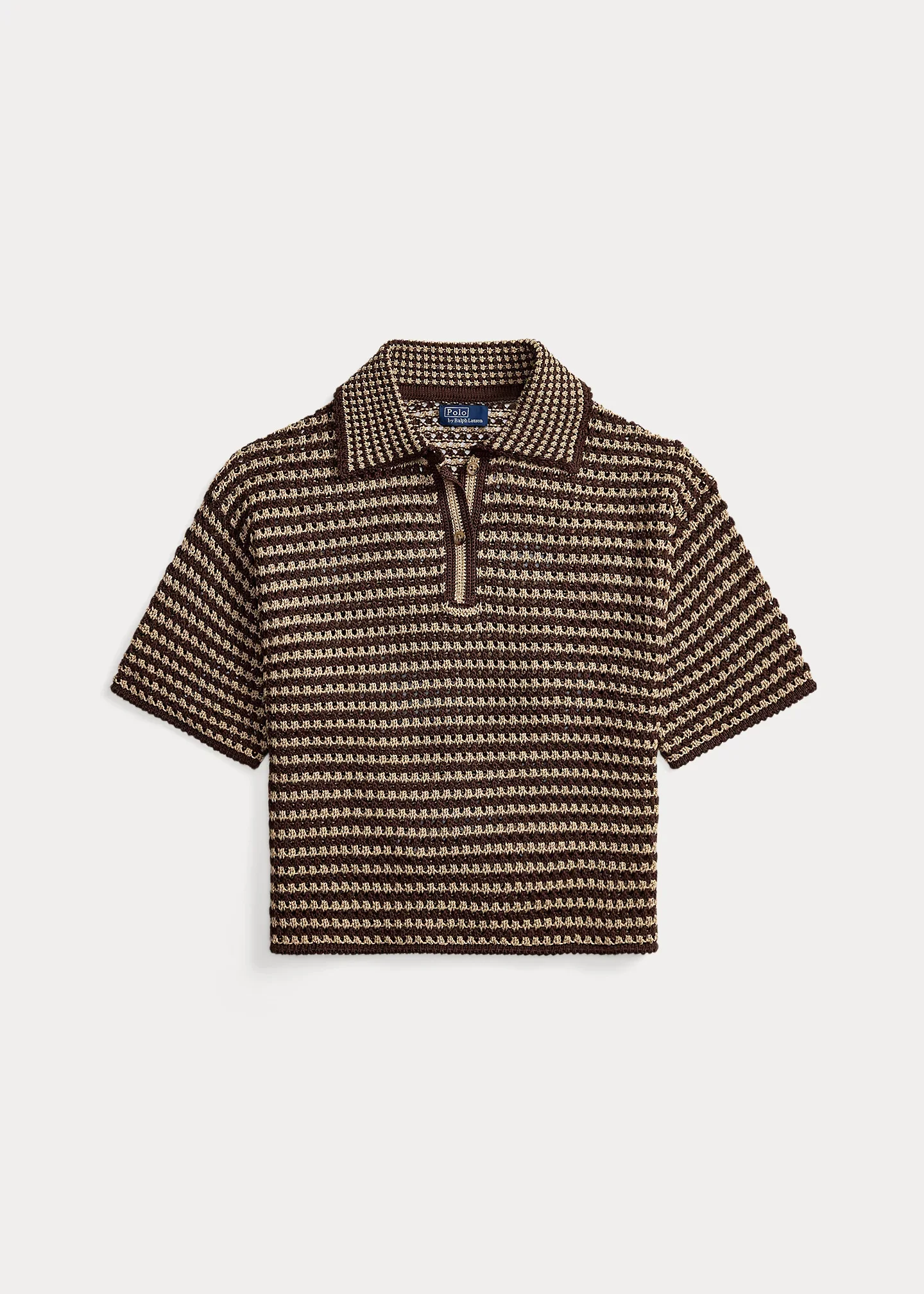 Striped Knit Cotton Polo Shirt - 1
