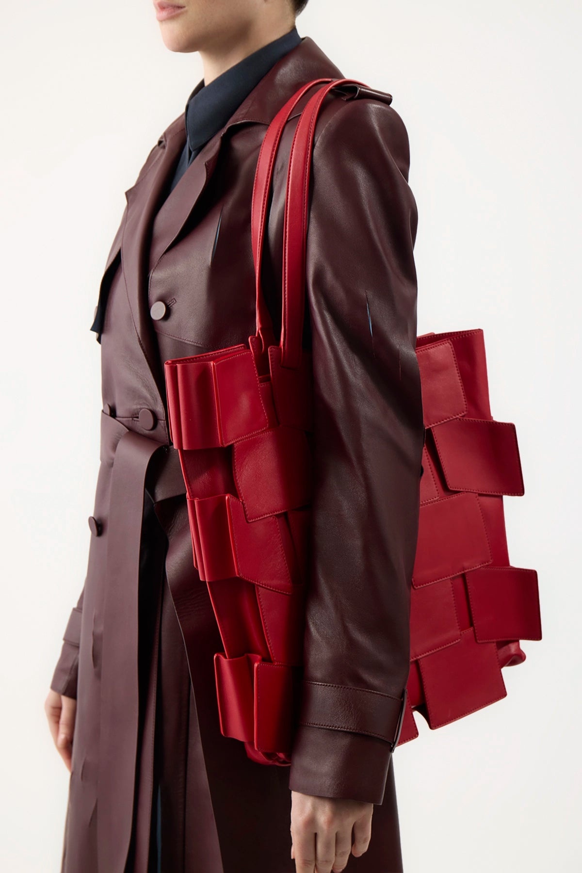Laquered Patchwork Tote Bag in Red Topaz Leather - 5