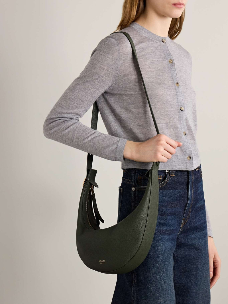 KHAITE Augustina small textured-leather shoulder bag Forest green outlook