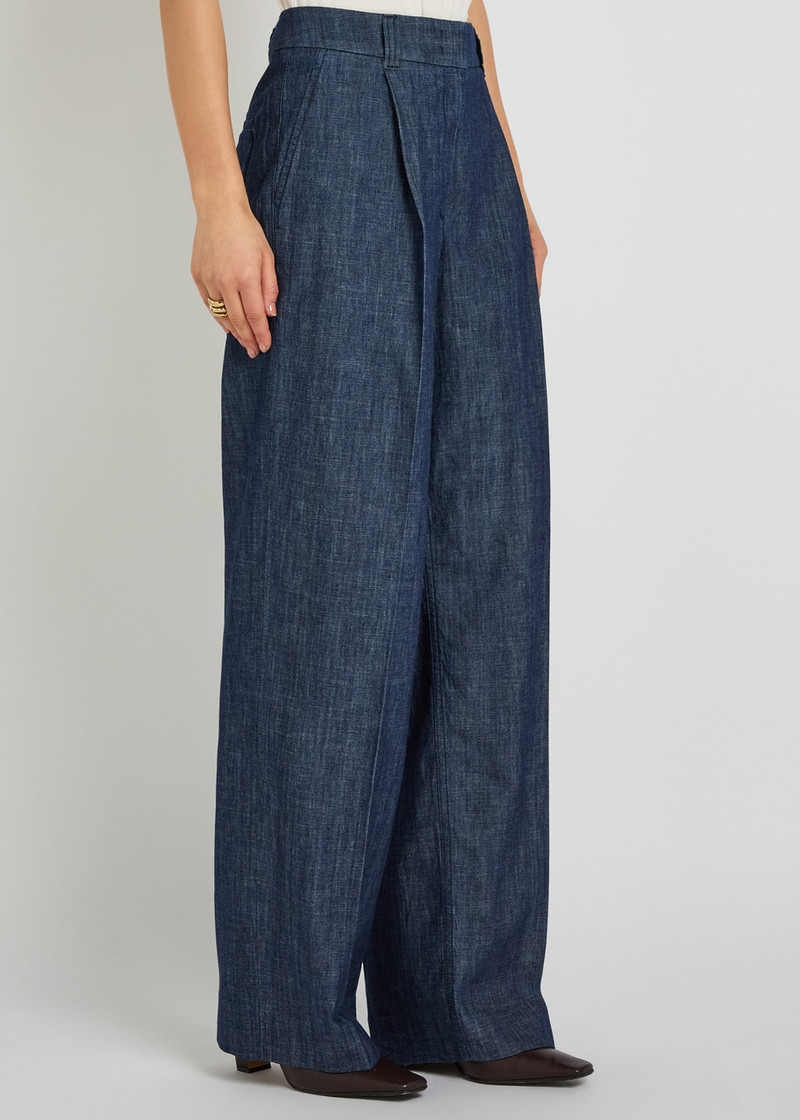 Another Tomorrow Another Tomorrow Wide-leg Chambray Trousers outlook