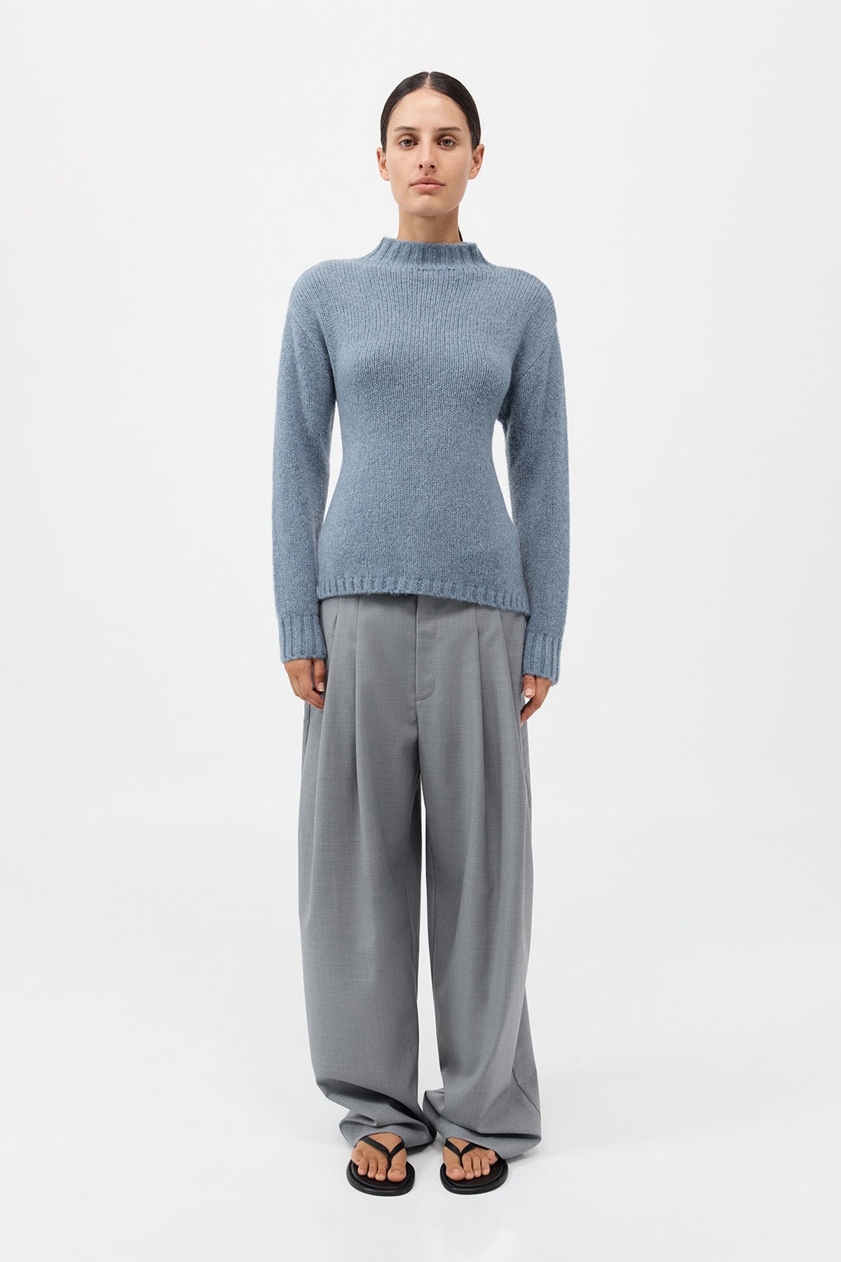 Wool Cashmere Blend Tie Back Jumper - Soft Blue - 4