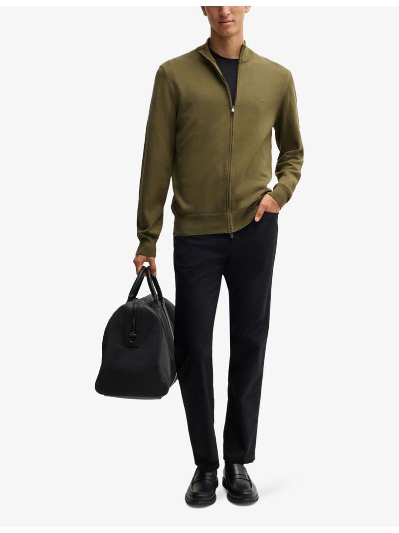 BOSS Brand-embroidered zipped cotton-knit cardigan outlook