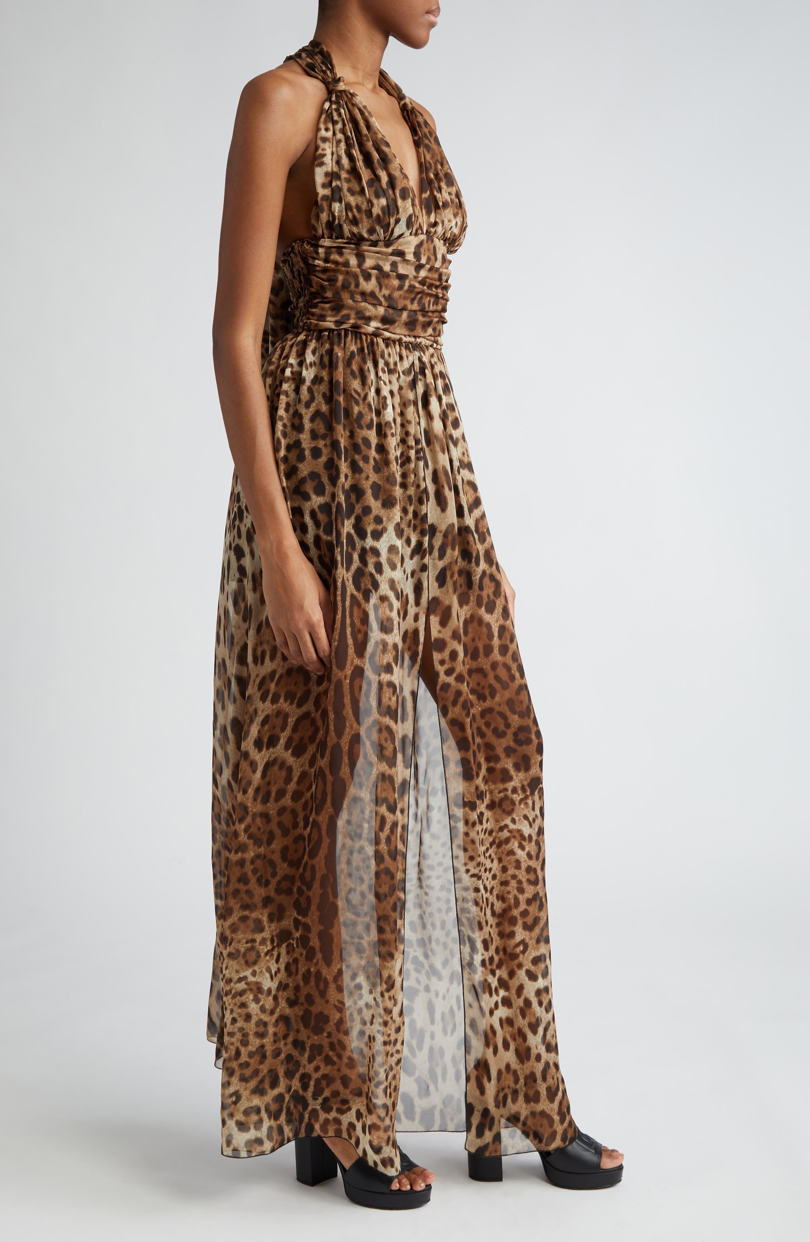 Leopard Print Silk Chiffon Halter Dress - 3