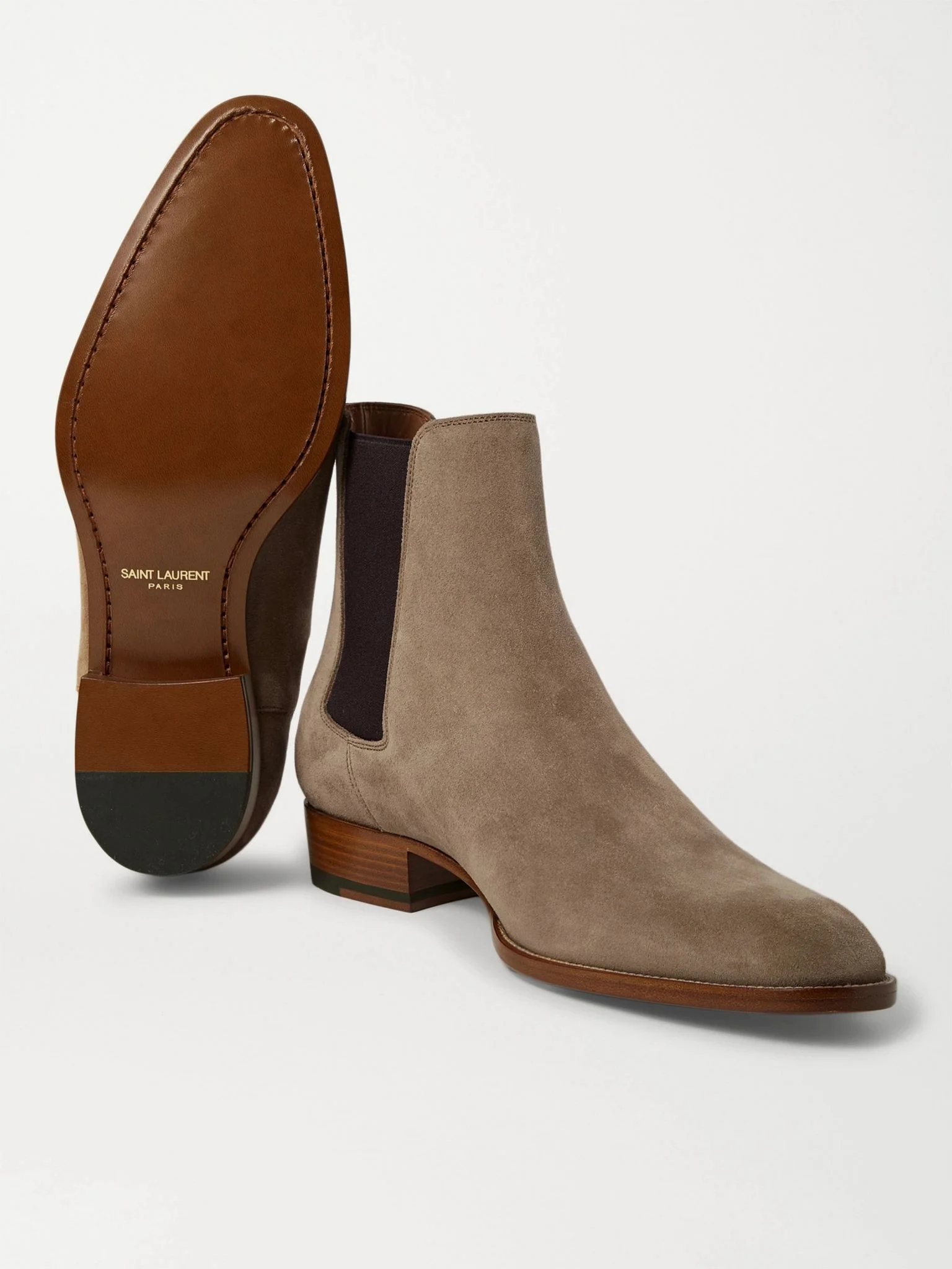 SAINT LAURENT Wyatt 30 Suede Chelsea Boots Brown | REVERSIBLE