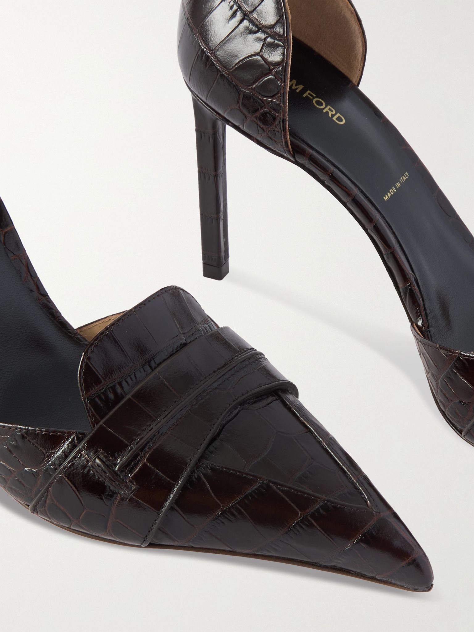 Eva D'Orsay glossed croc-effect leather pumps Dark brown - 4