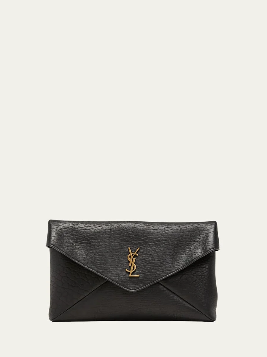 Large YSL Envelope Pouch Clutch Bag in Leather - 1