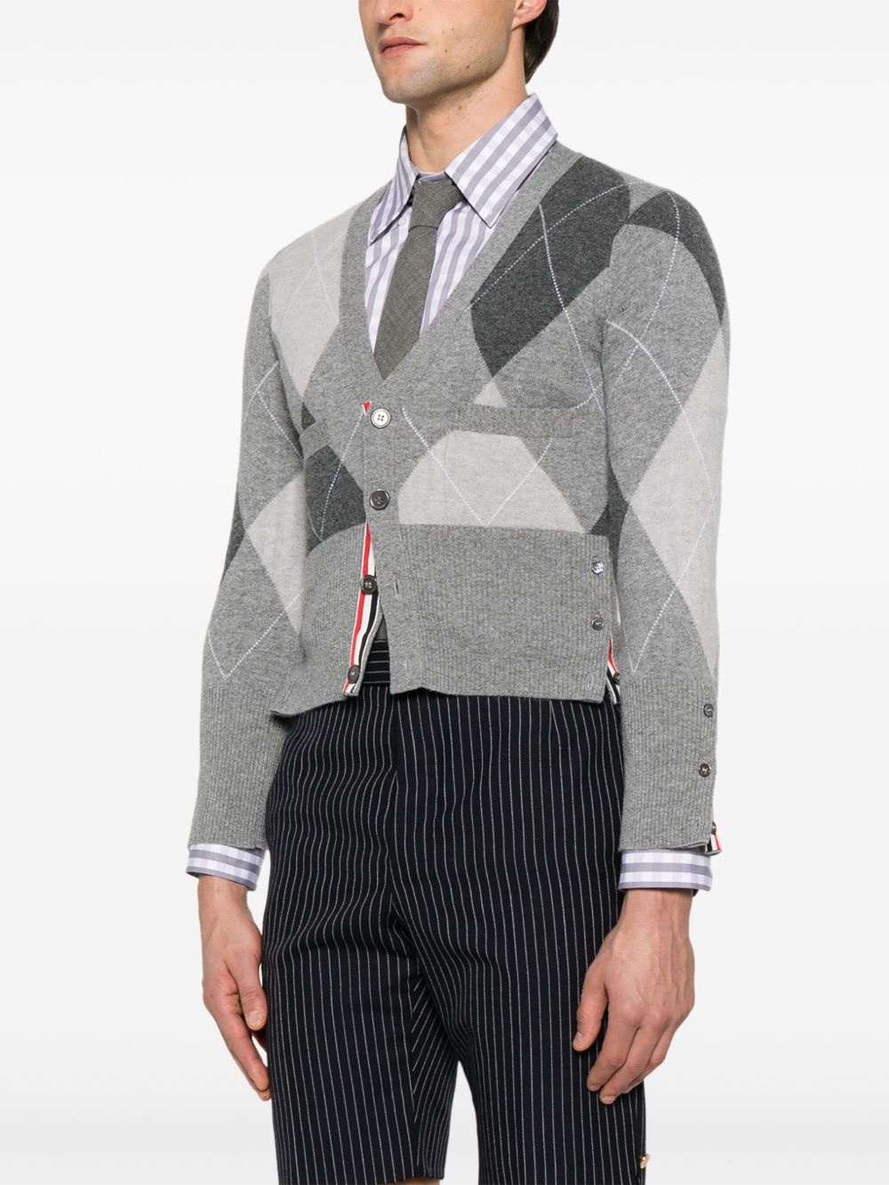 argyle-pattern cashmere cardigan - 3