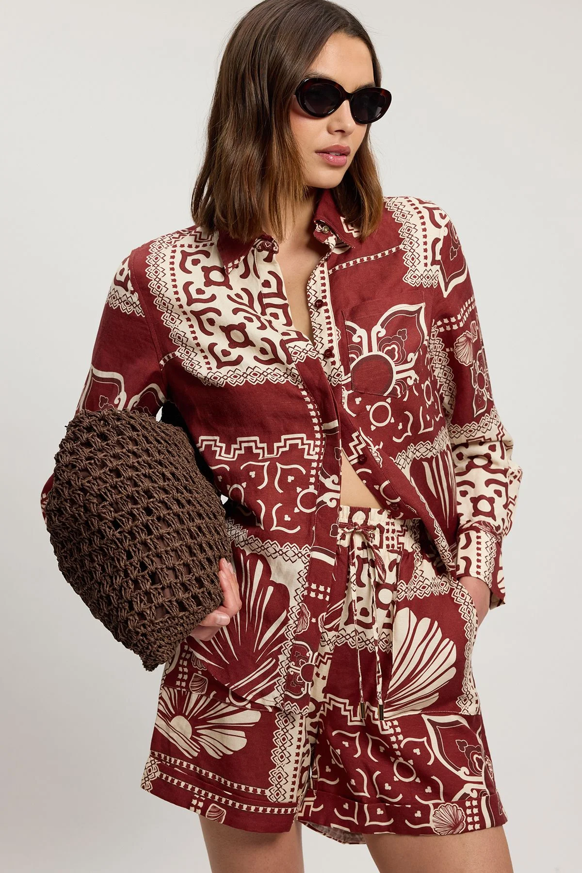 Linen Viscose Tile Print Woven Shirt - 1