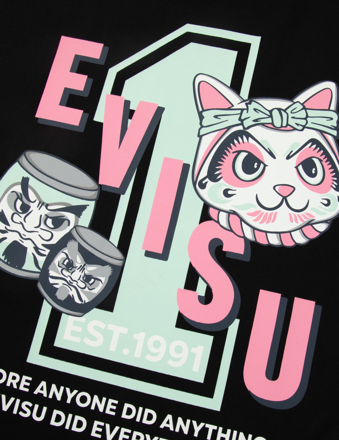 FORTUNE CAT WITH TAIKO DARUMA PRINT T-SHIRT - 7