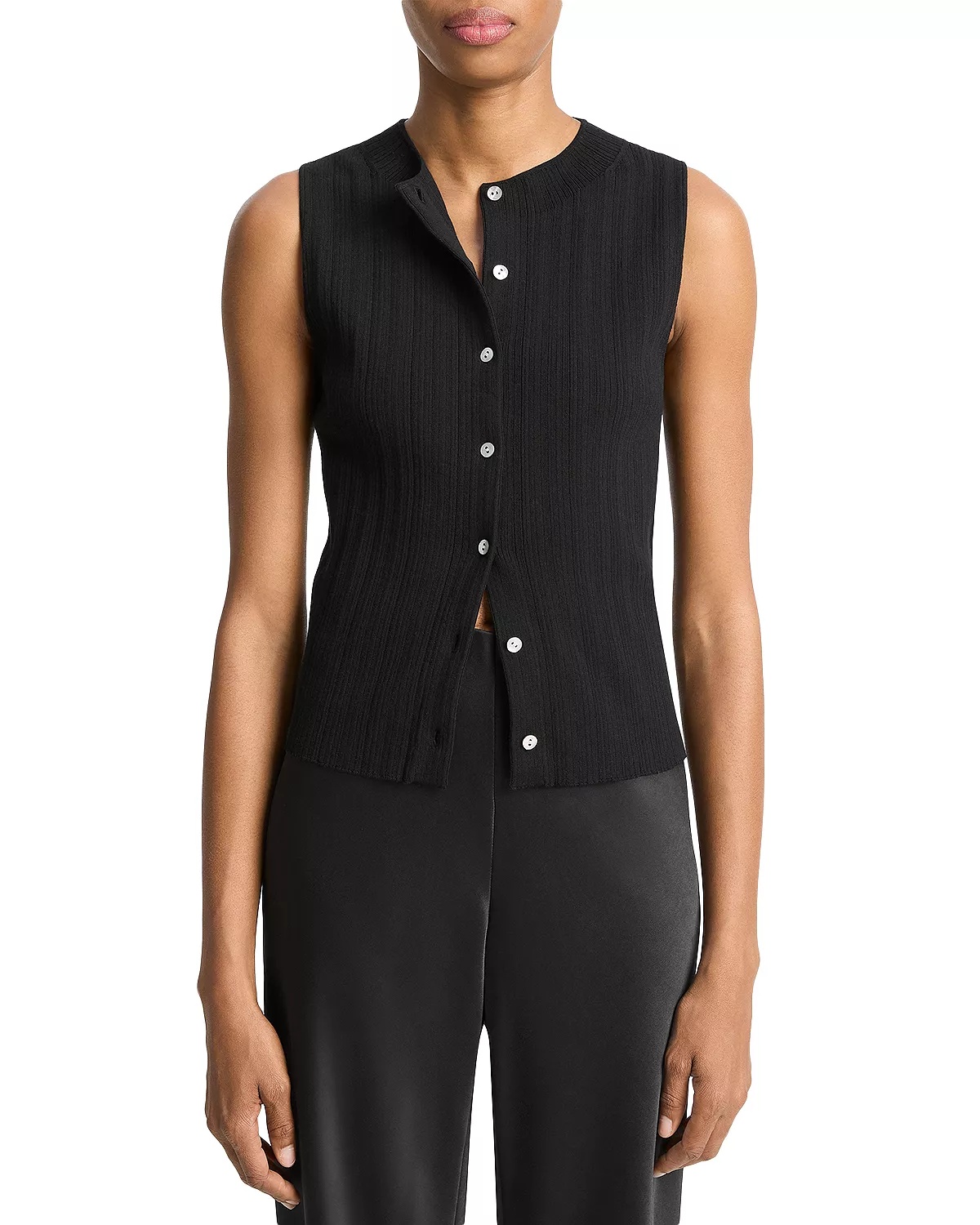 Sleeveless Button Up Sweater - 1