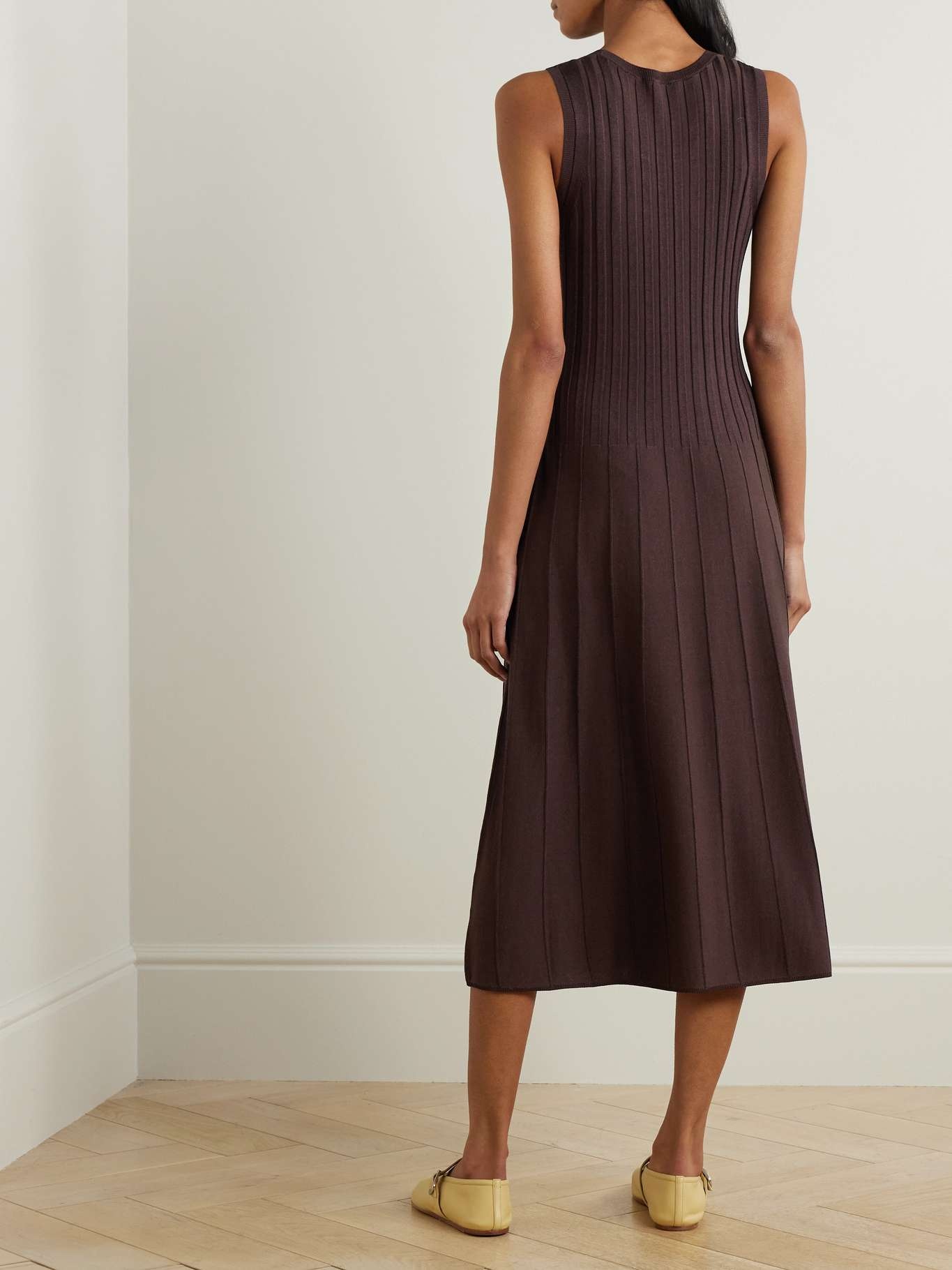 Ribbed-knit midi dress Brown - 3