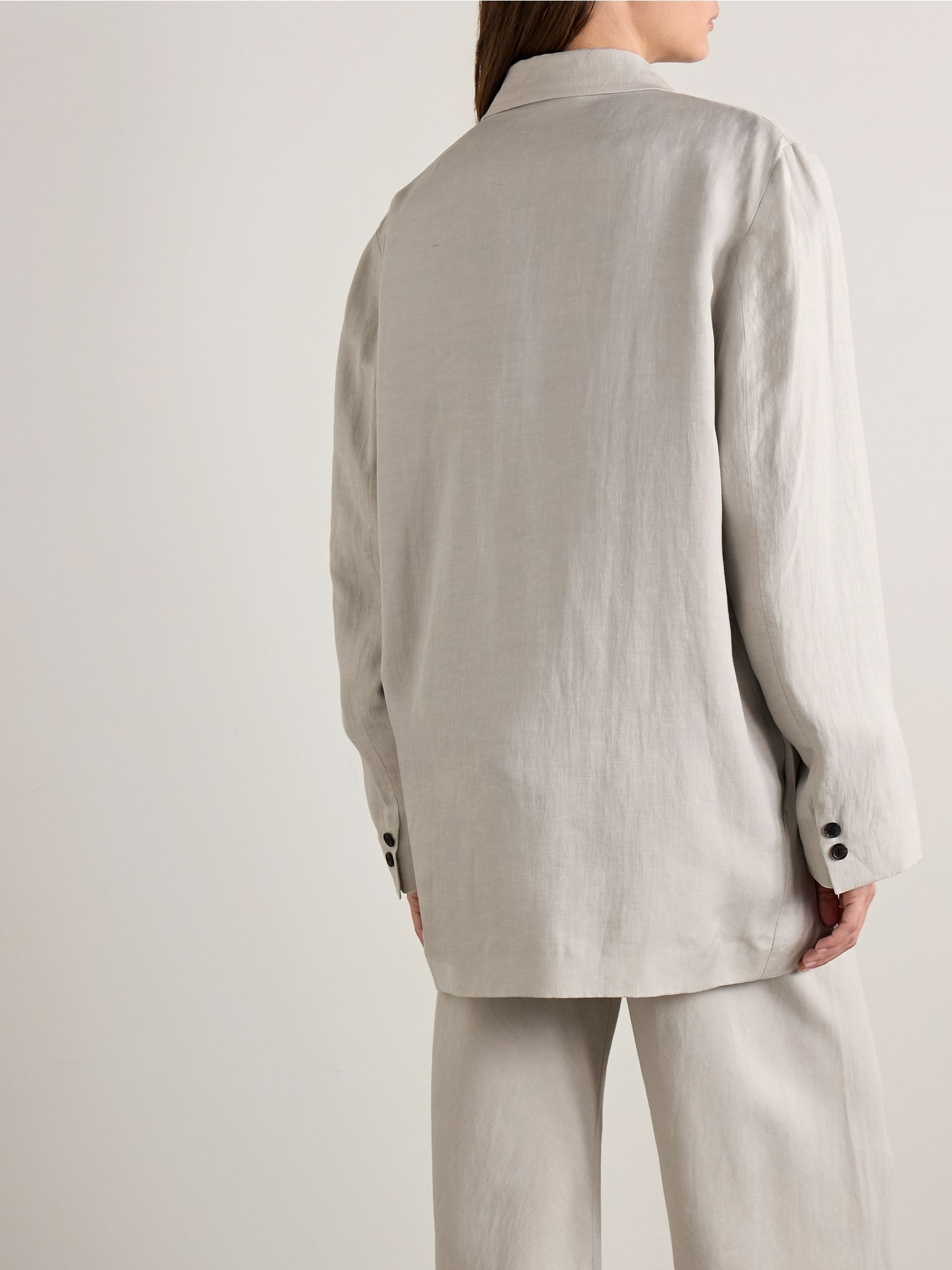 Nat double-breasted silk and linen-blend blazer Gray - 4