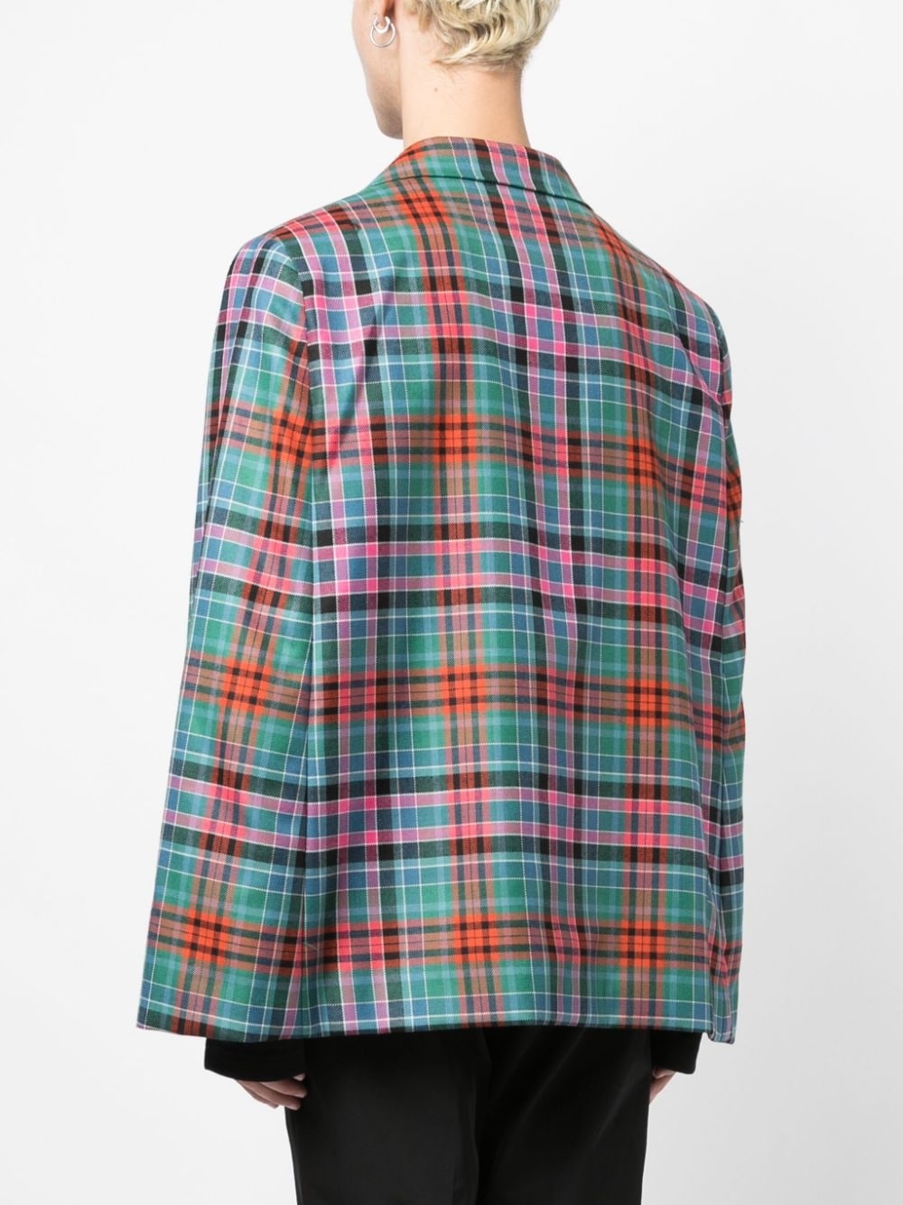 Madras-check wool blazer - 4