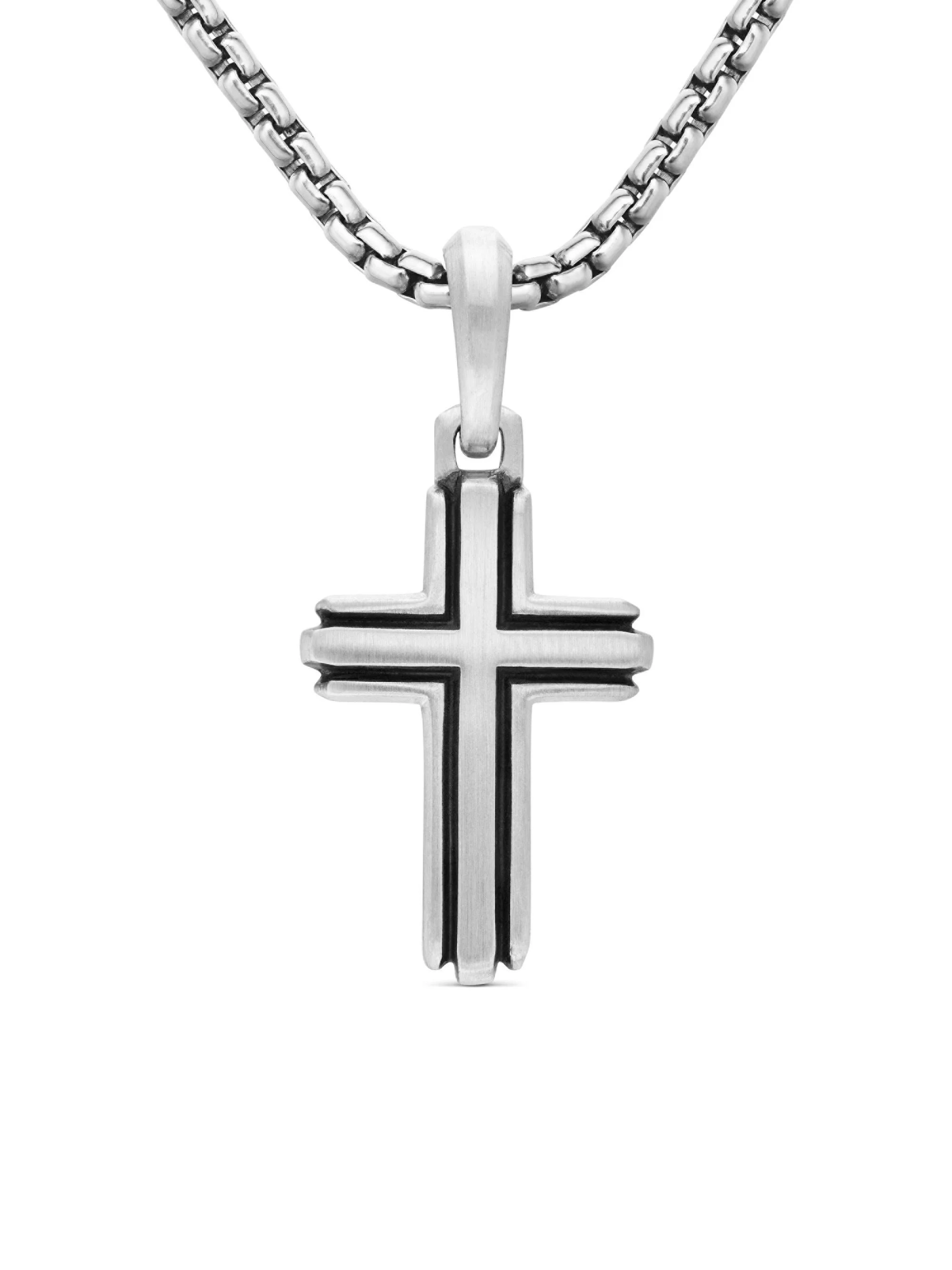 Men's Deco Cross Pendant in Sterling Silver, 27mm - Silver - 1