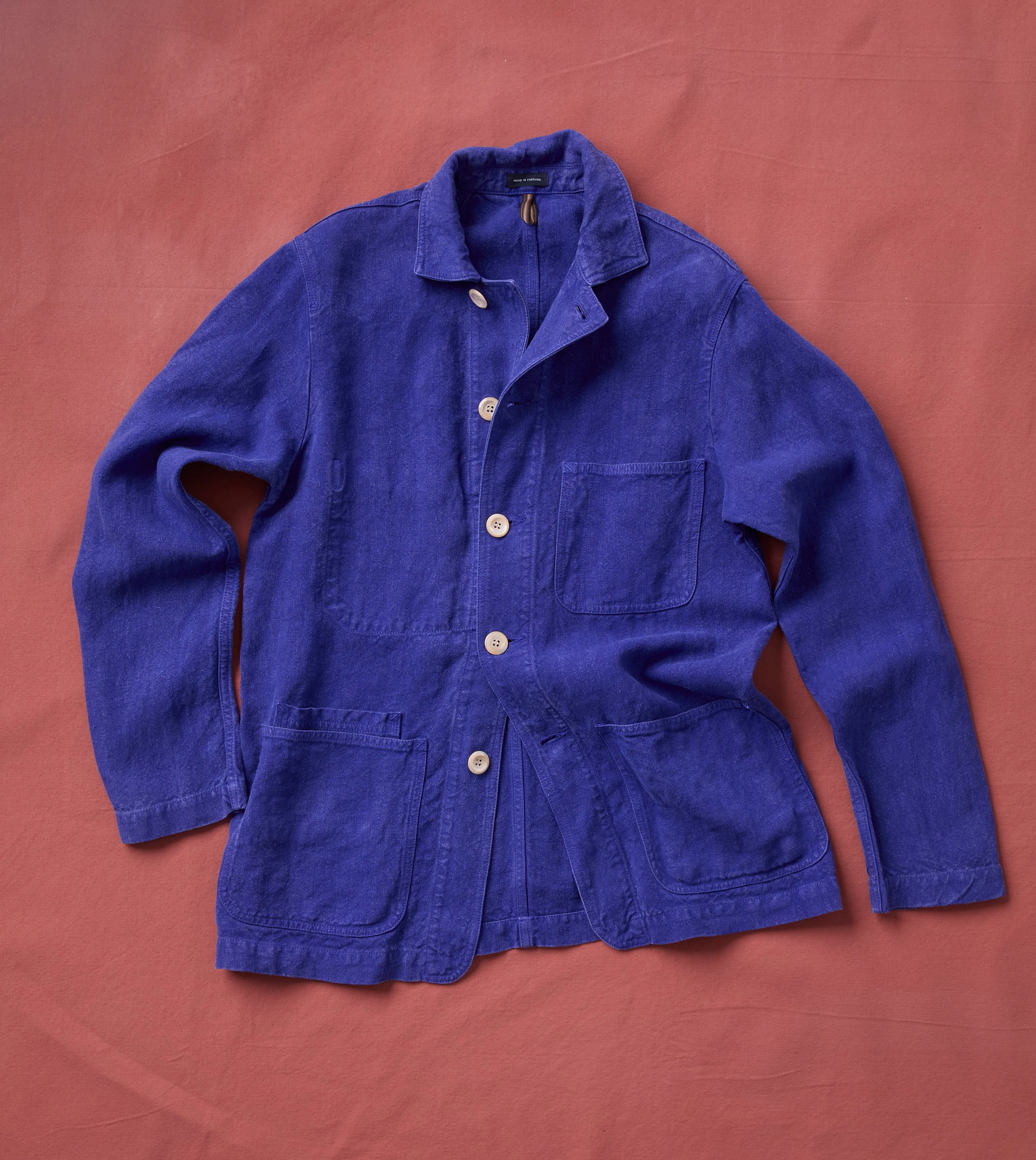 Blue Linen Five-Pocket Chore Jacket - 1