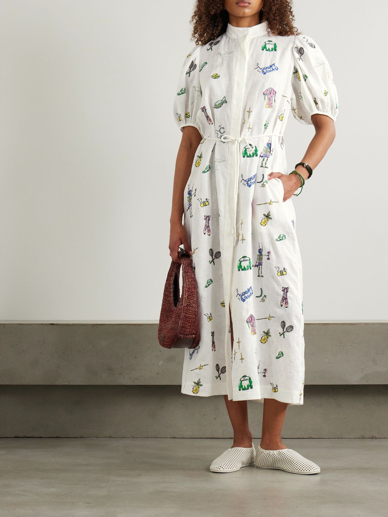 ALÉMAIS + Anouk Colantoni Play belted embroidered linen-gauze midi shirt dress Cream outlook