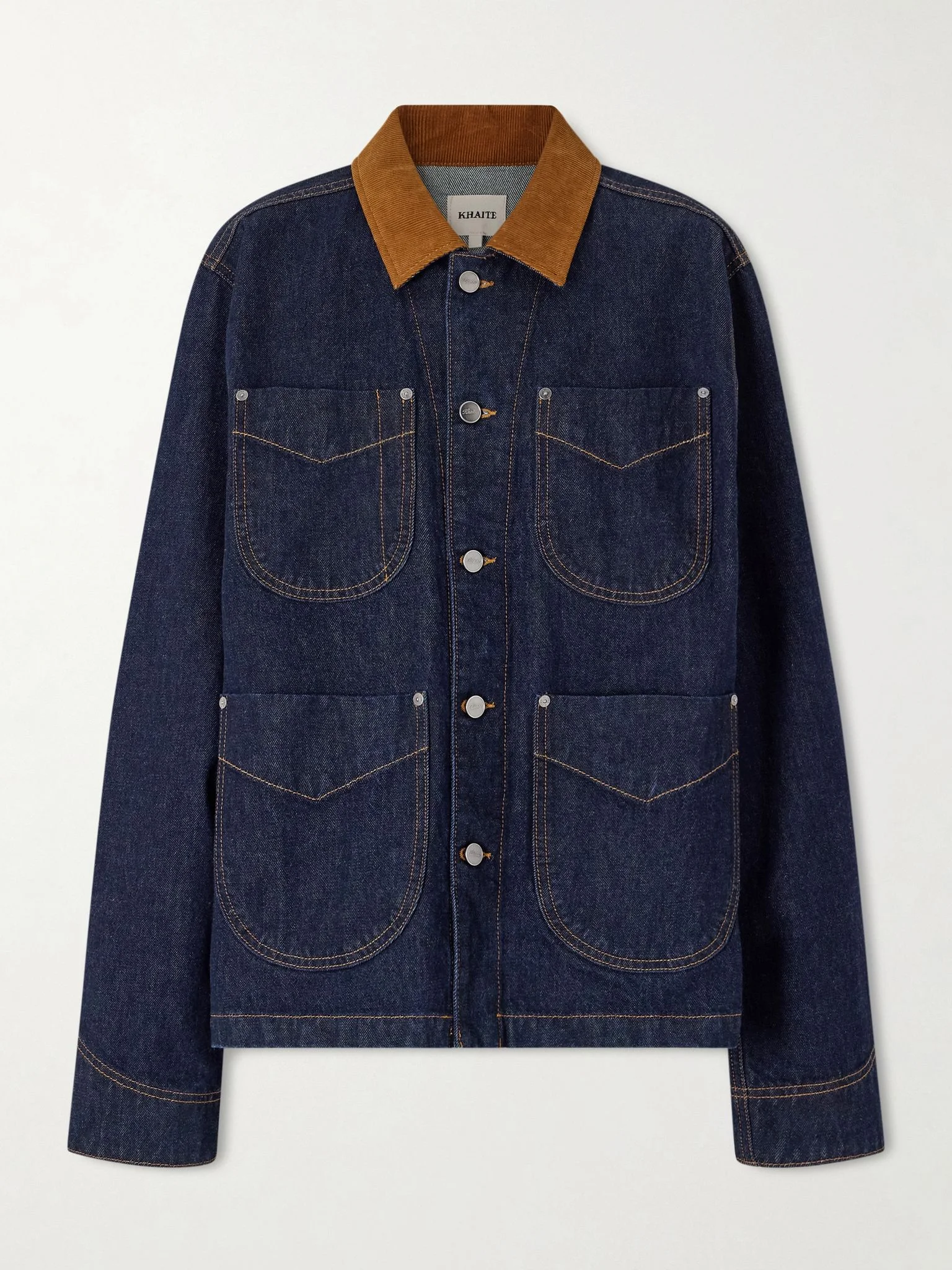 Wyatt corduroy-trimmed denim jacket Dark denim - 1