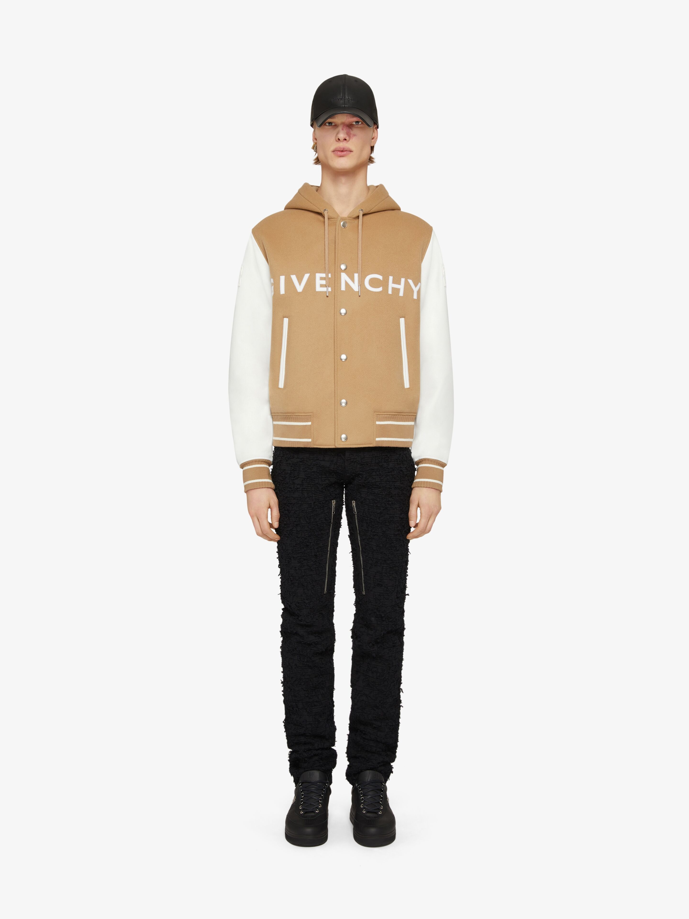 GIVENCHY HOODED VARSITY JACKET IN WOOL AND LEATHER - 2