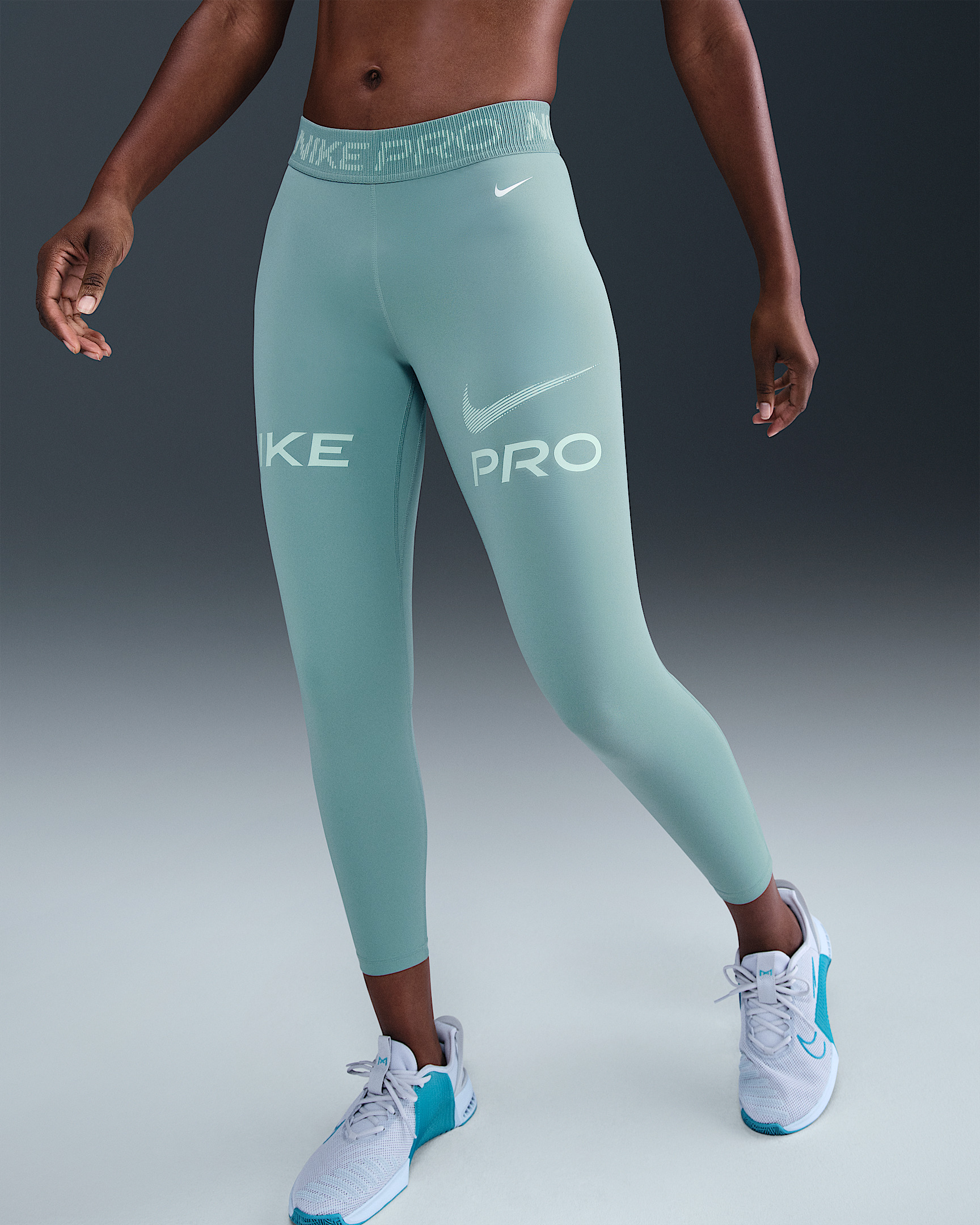 Nike Pro Women's Mid-Rise 7/8 Mesh-Panel Graphic Leggings - 2
