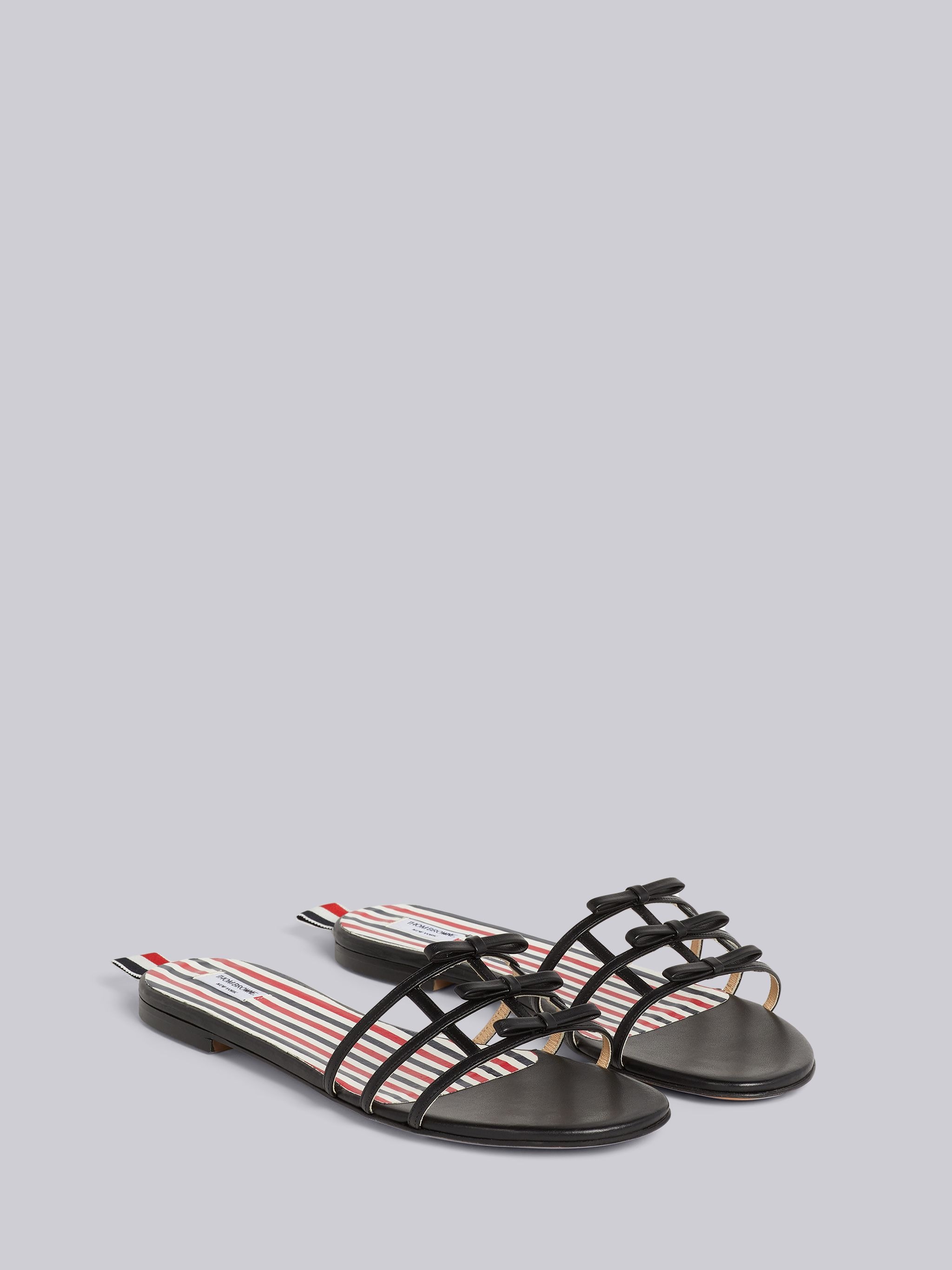 Black Vitello Calf Leather 3-Bow Slide Sandal - 3