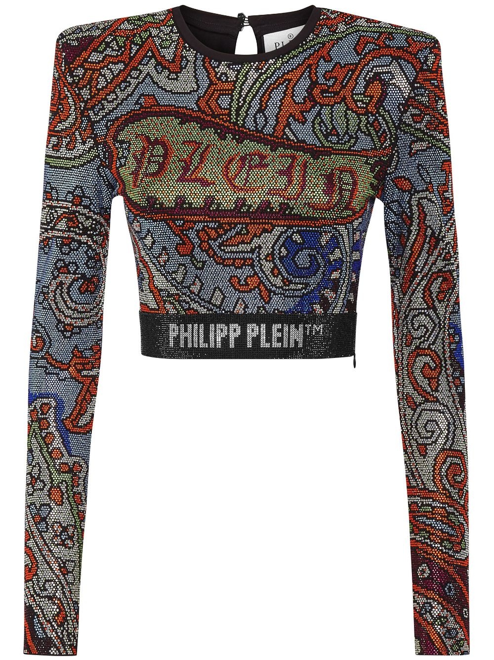 PHILIPP PLEIN paisley rhinestone-embellished crop top, farfetch