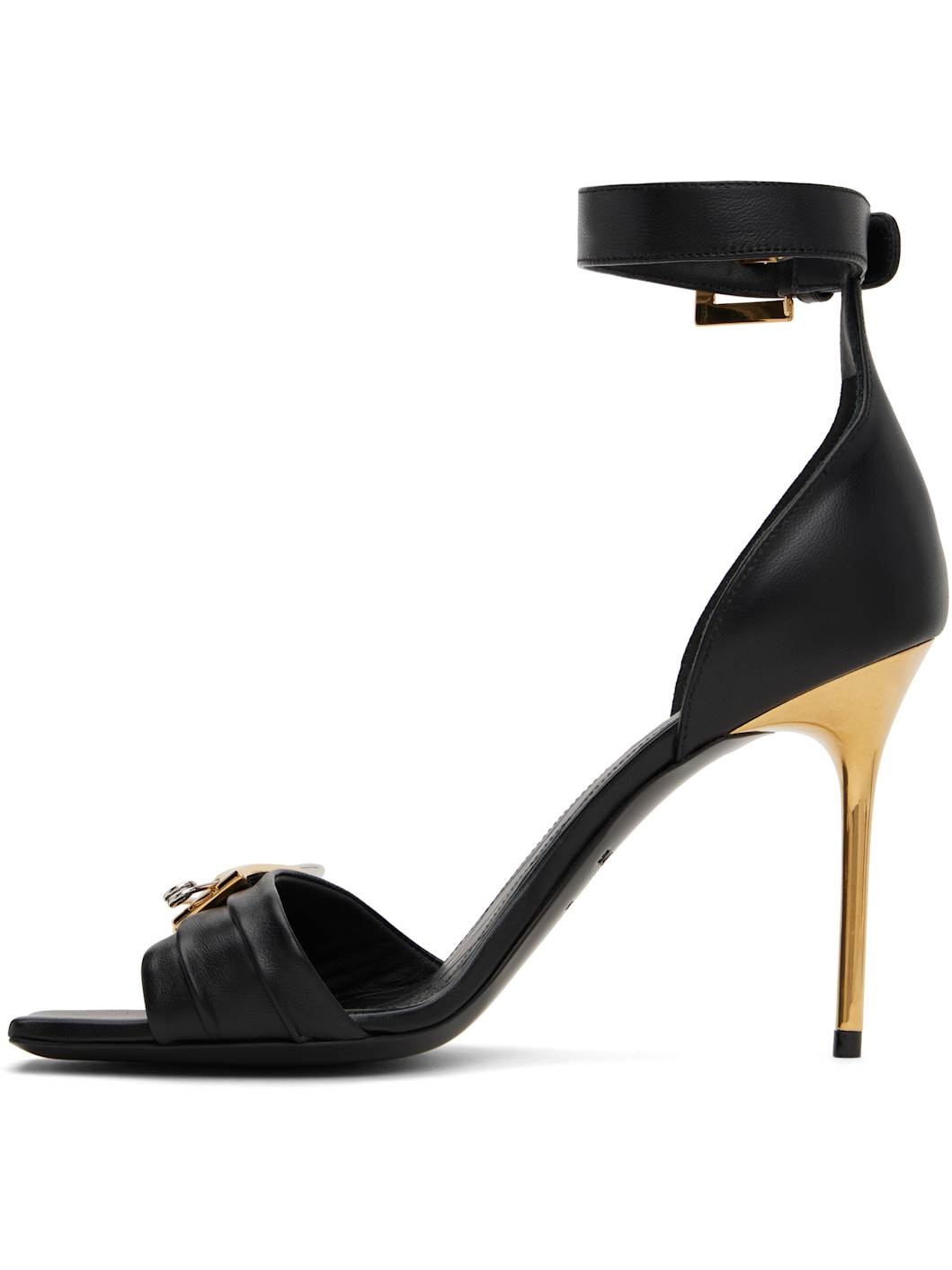 Black Safety-Pin Lambskin Sandals - 3