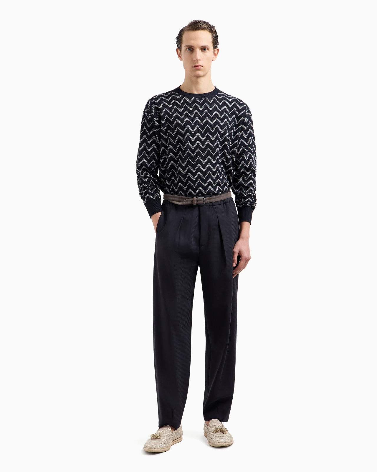 CREW-NECK JACQUARD COTTON AND CASHMERE JUMPER - 4