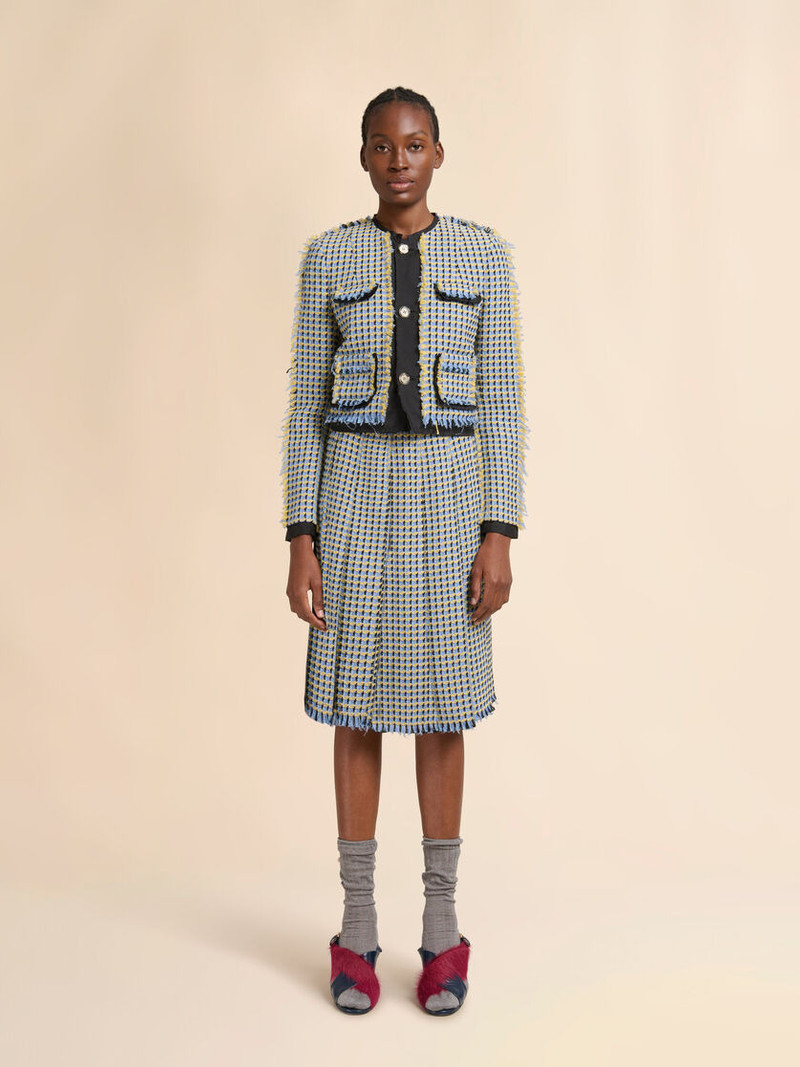 Marni BLUE COTTON TWEED-EFFECT PLEATED SKIRT outlook