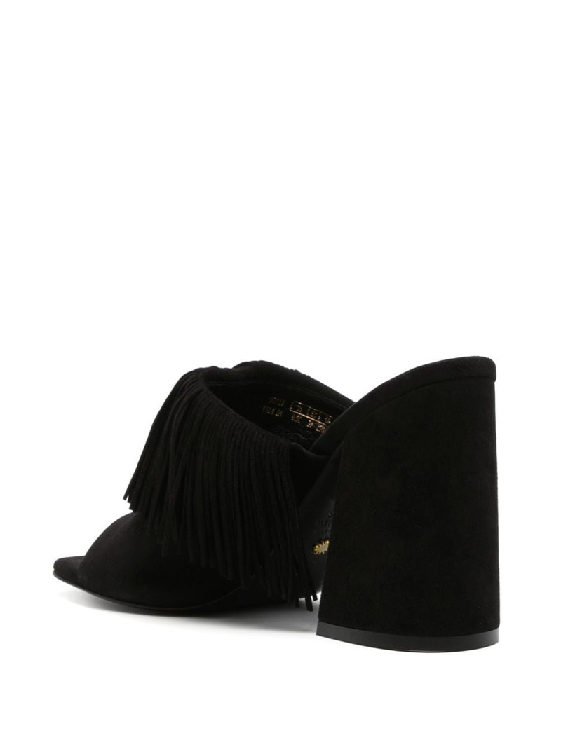 Tia Fringe 100mm suede mules 3