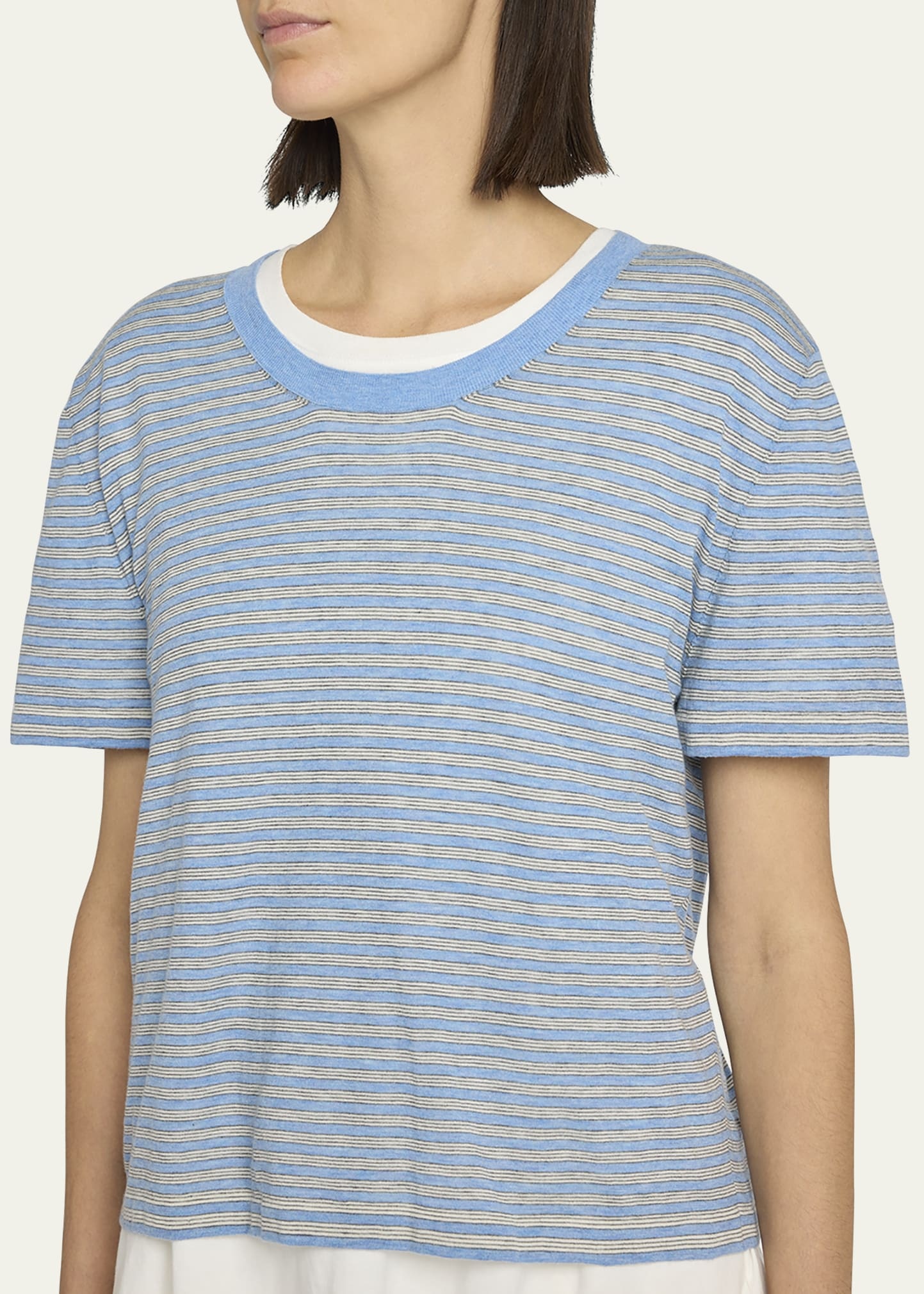 Jansu Striped Short-Sleeve Cotton-Cashmere Top - 5